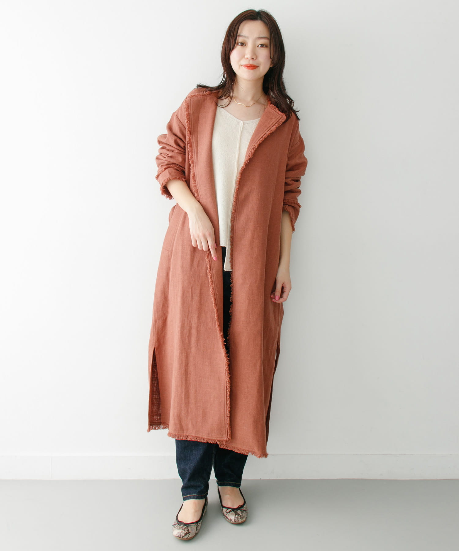 KBF+　ラスティックフリンジコート∴ L.BROWN one