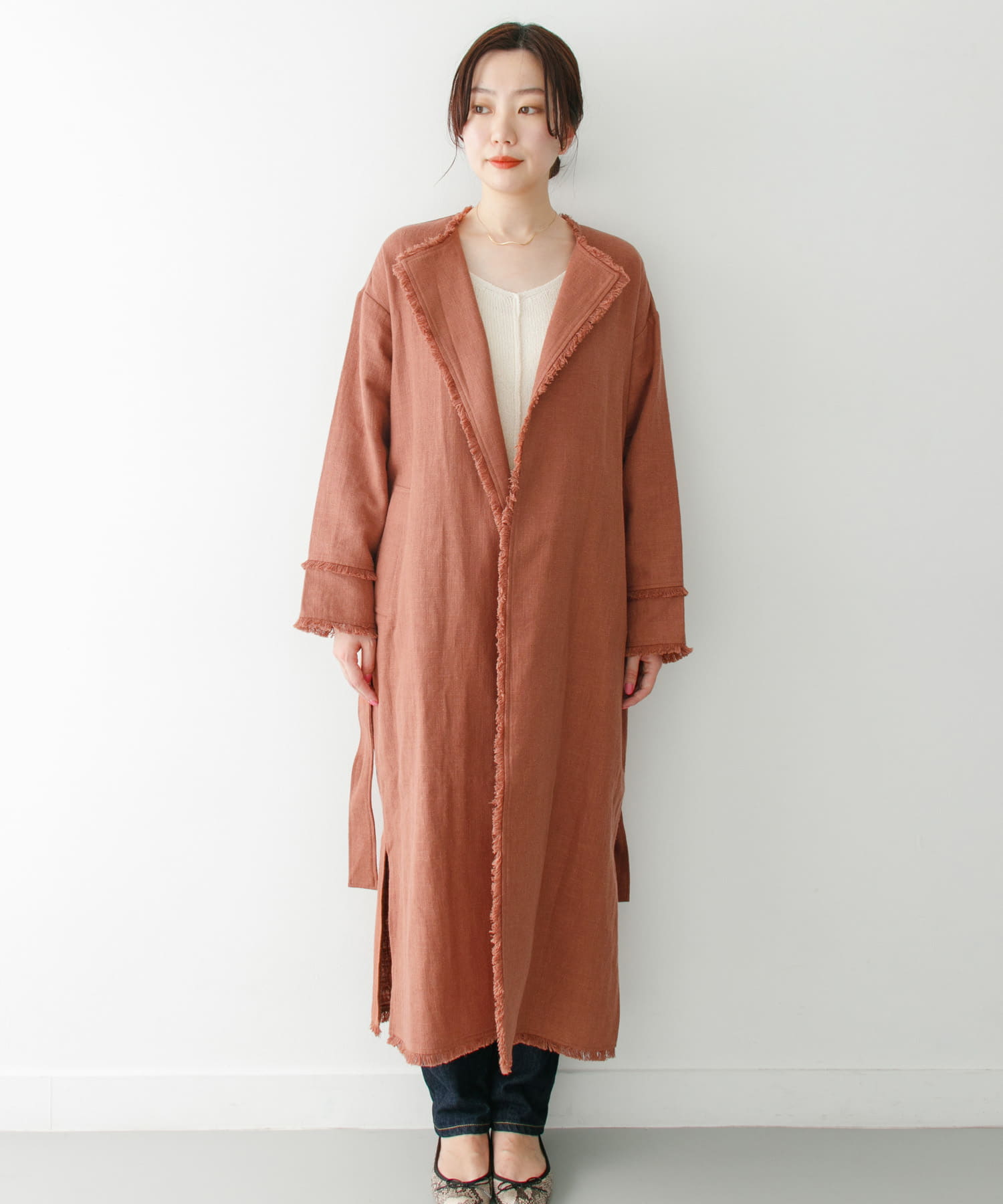 KBF+　ラスティックフリンジコート∴ L.BROWN one