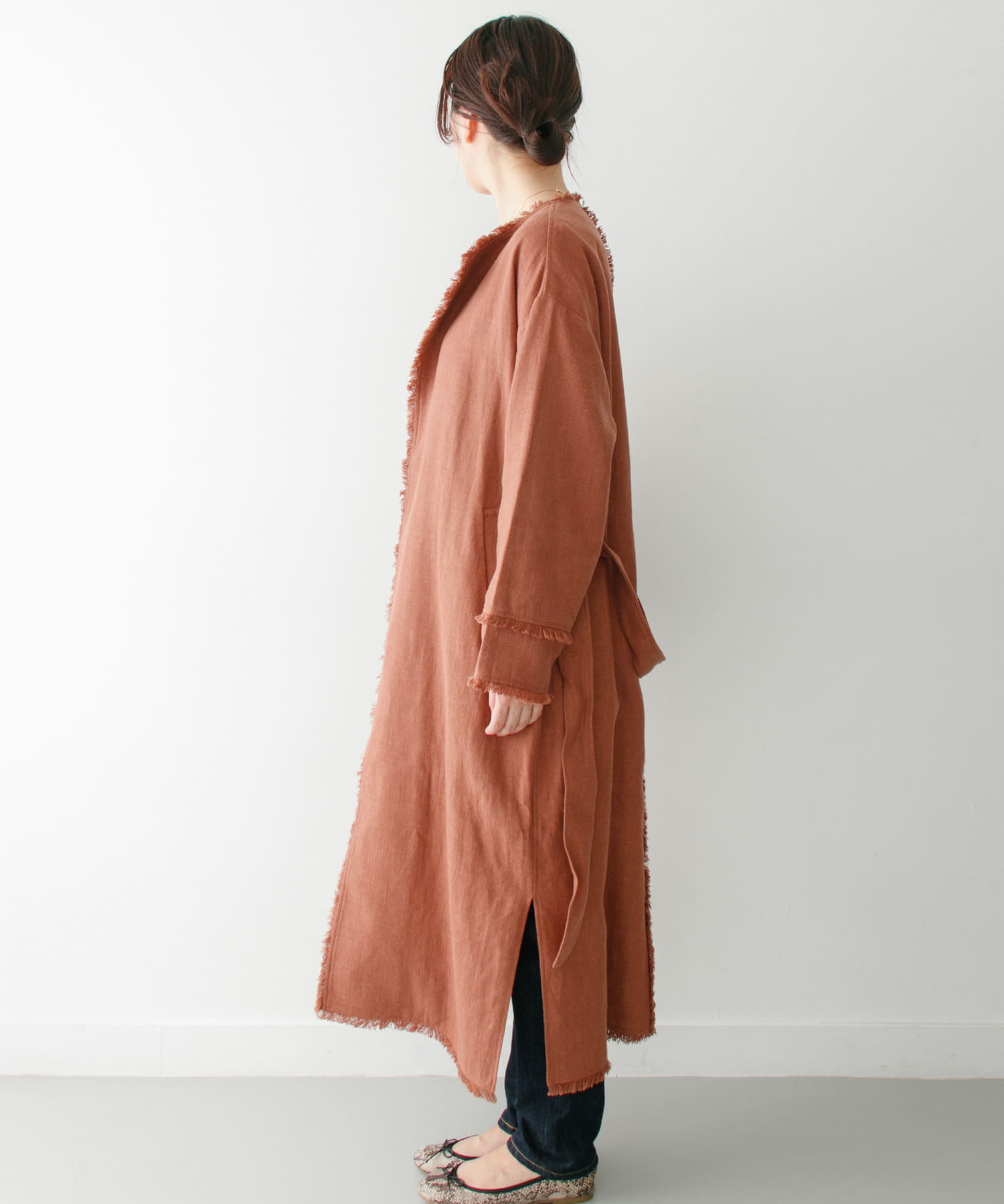 KBF+　ラスティックフリンジコート∴ L.BROWN one