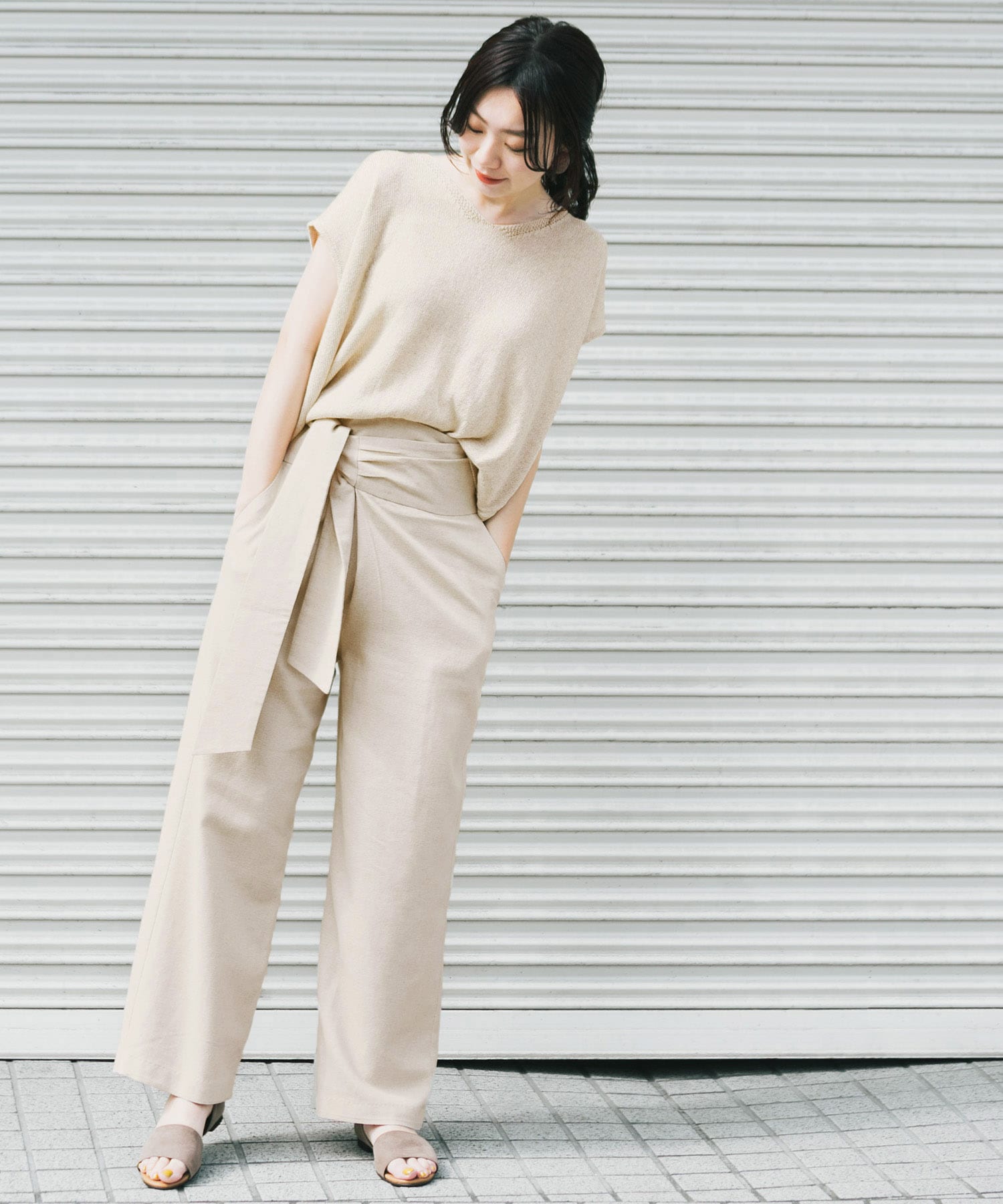 KBF+　サイドノットワイドパンツ∴ NATURAL one
