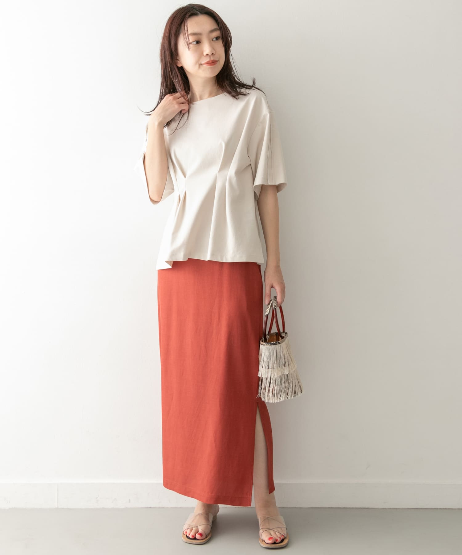 KBF+　カラーストレートロングスカート∴ RED ORANGE one