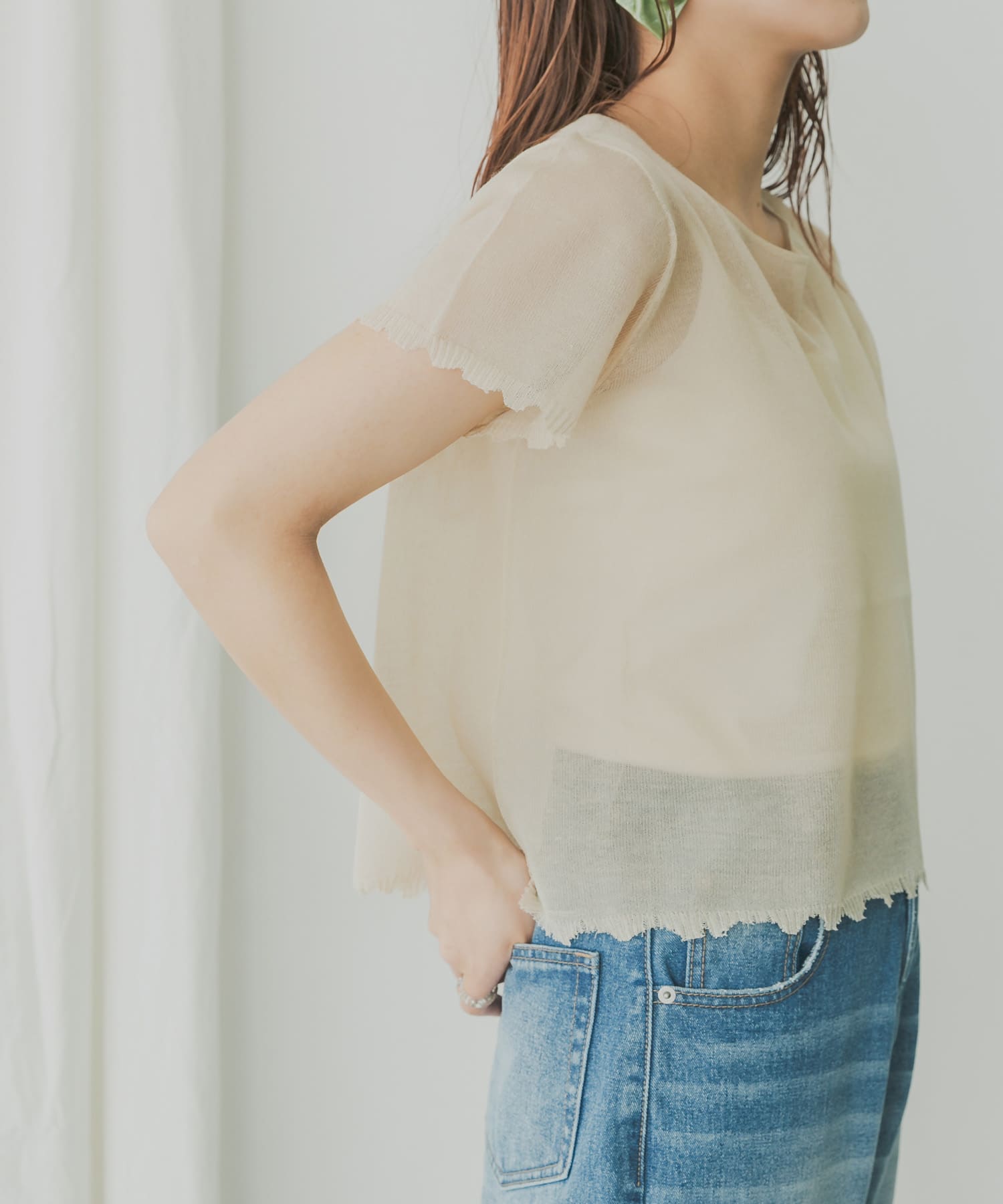 KBF+　シアーダメージニット BEIGE one