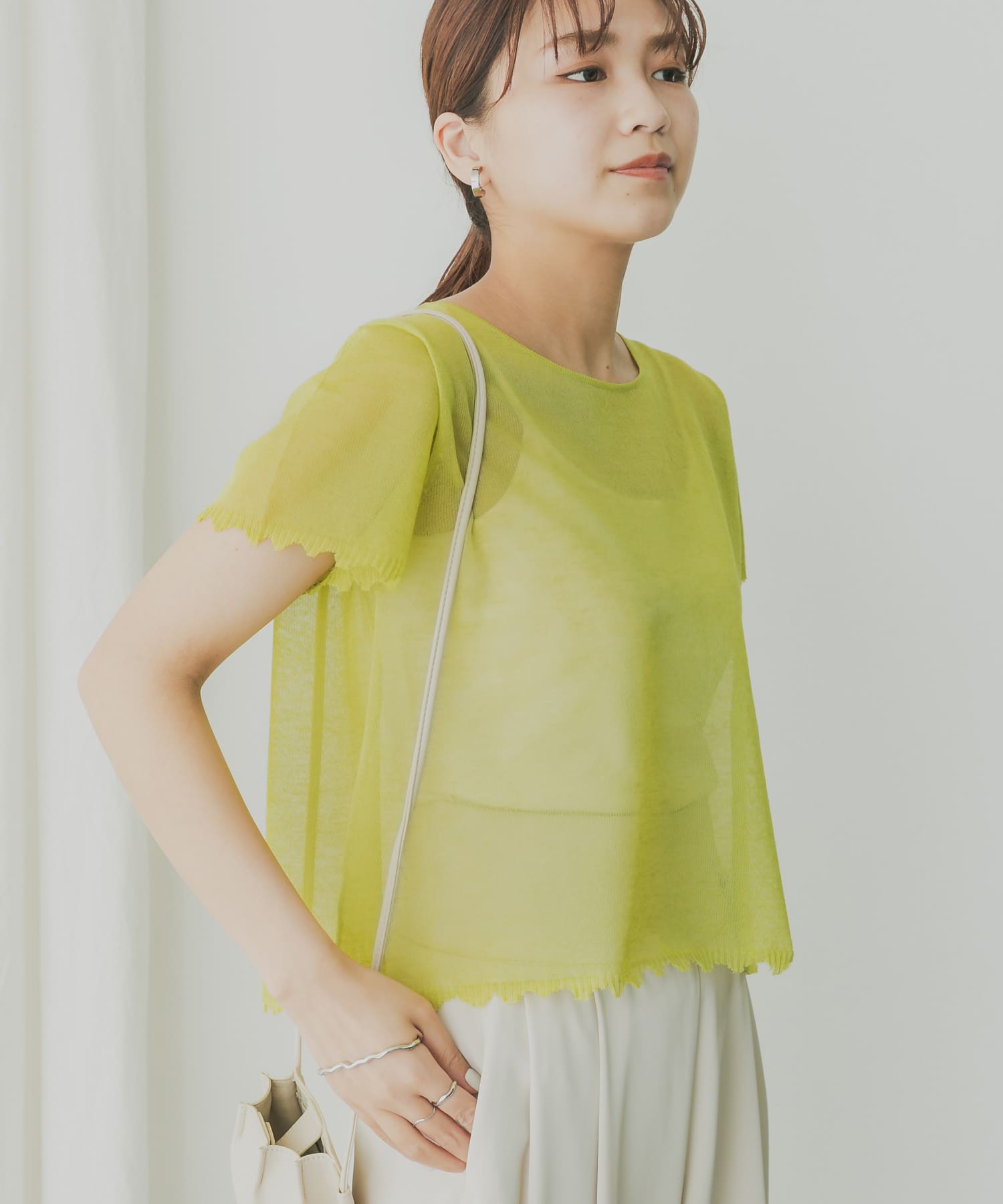KBF+　シアーダメージニット LIMEGREEN one