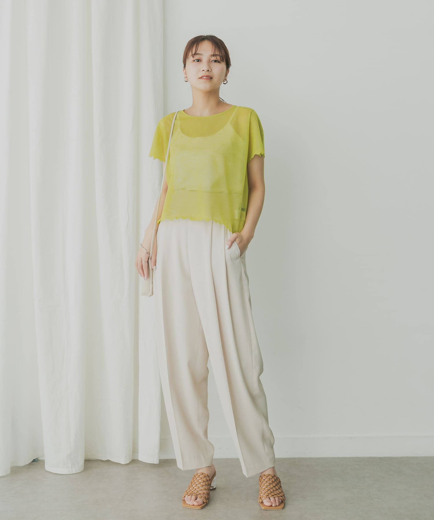 KBF+　シアーダメージニット LIMEGREEN one