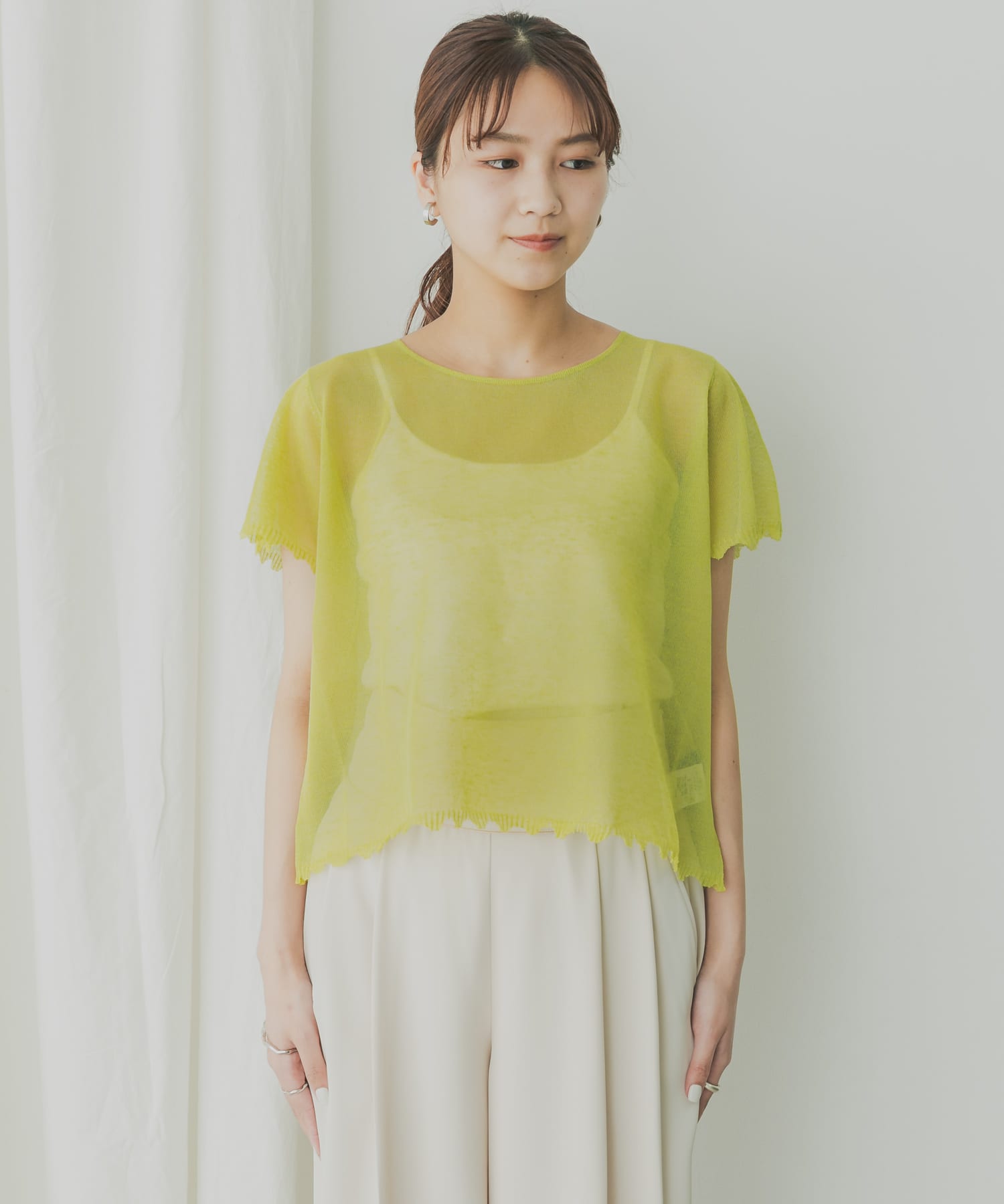 KBF+　シアーダメージニット LIMEGREEN one