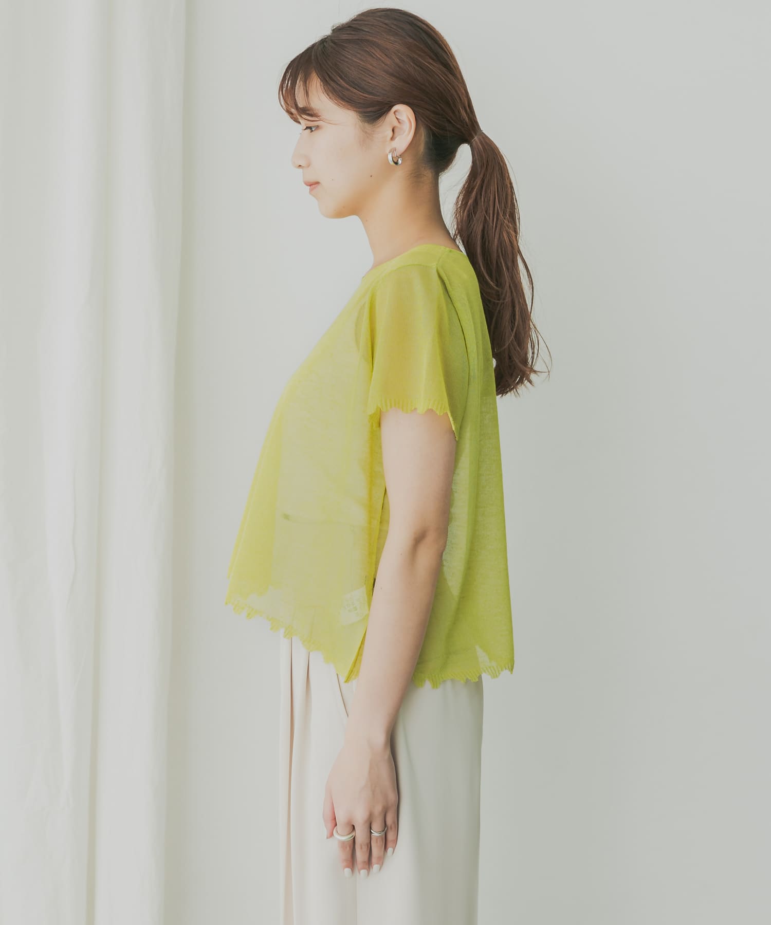 KBF+　シアーダメージニット LIMEGREEN one