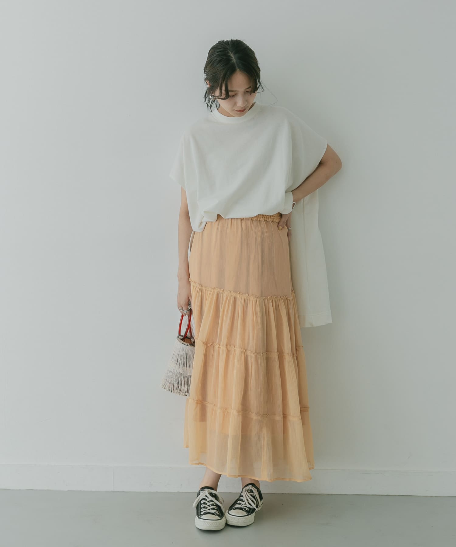 KBF+　シアーティアードスカート∴ L.CAMEL one