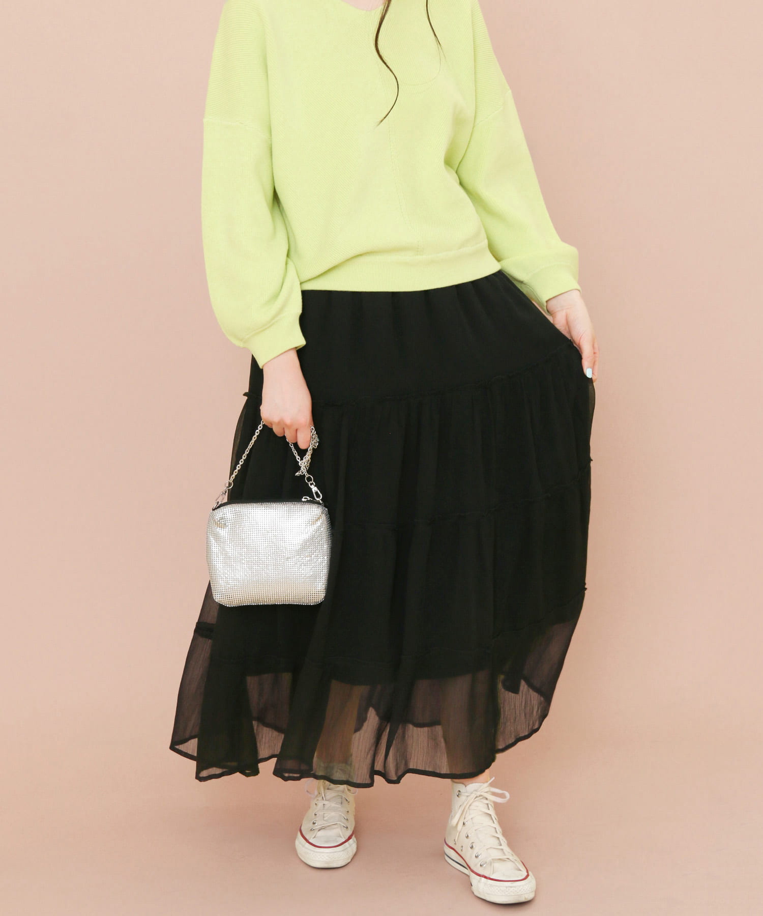KBF+　シアーティアードスカート∴ BLACK one