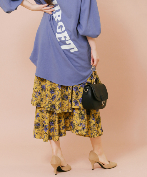 KBF+　フラワープリントボリュームスカート YELLOW one
