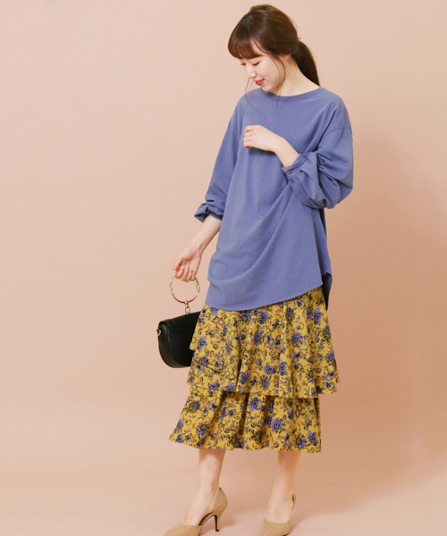 KBF+　フラワープリントボリュームスカート YELLOW one