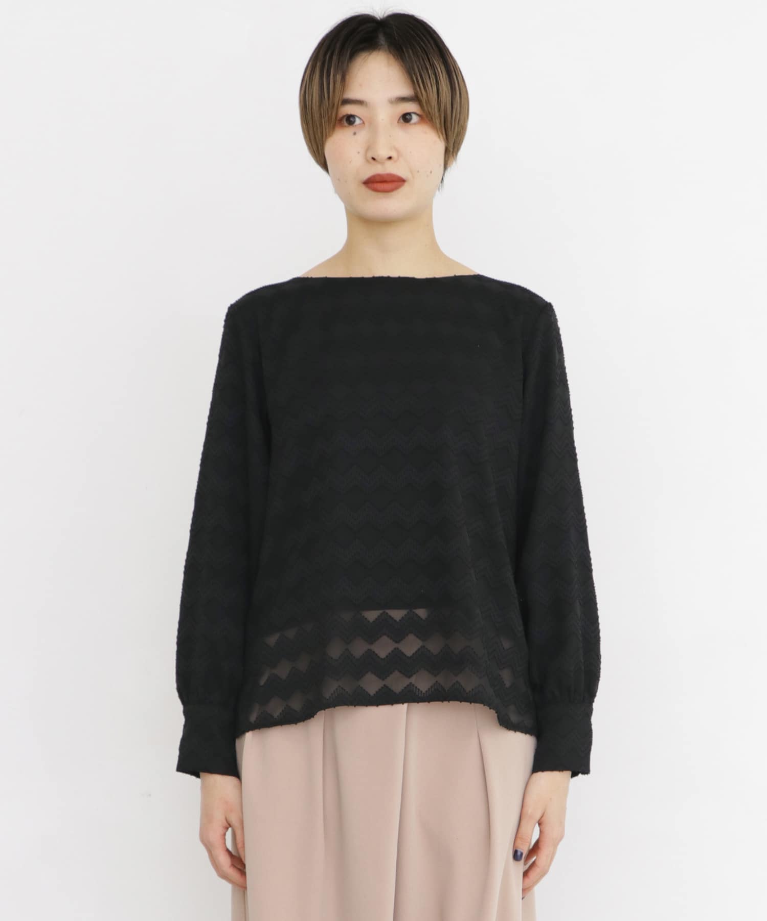KBF+　ジャガードブラウス BLACK one