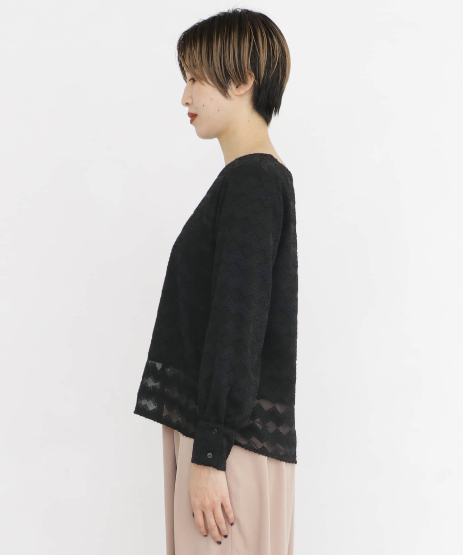 KBF+　ジャガードブラウス BLACK one