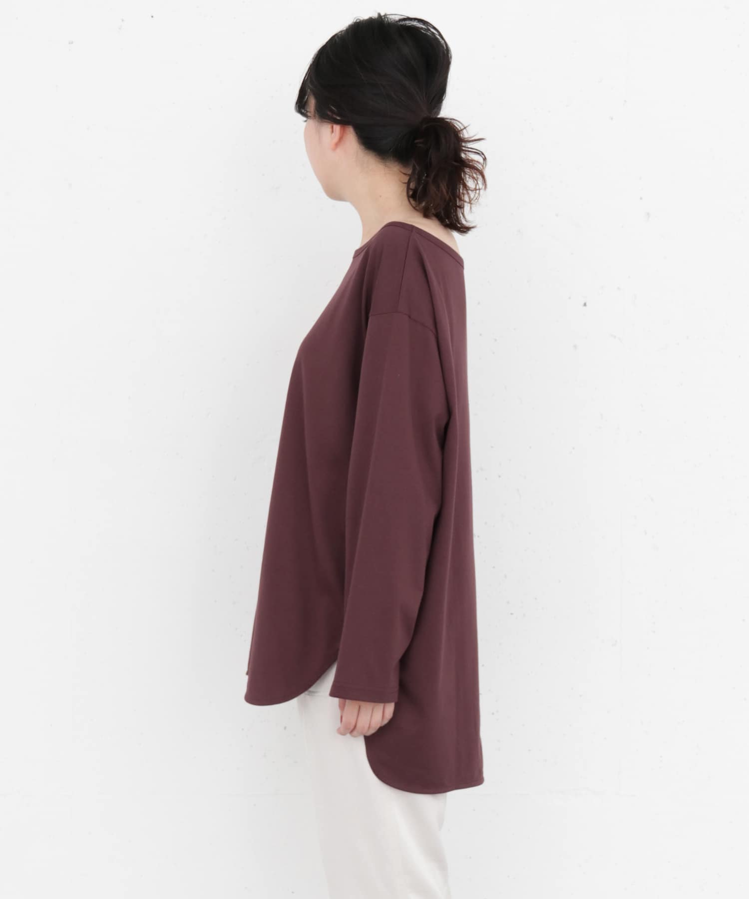KBF+　アシメネックオーバーロングTシャツ BROWN one