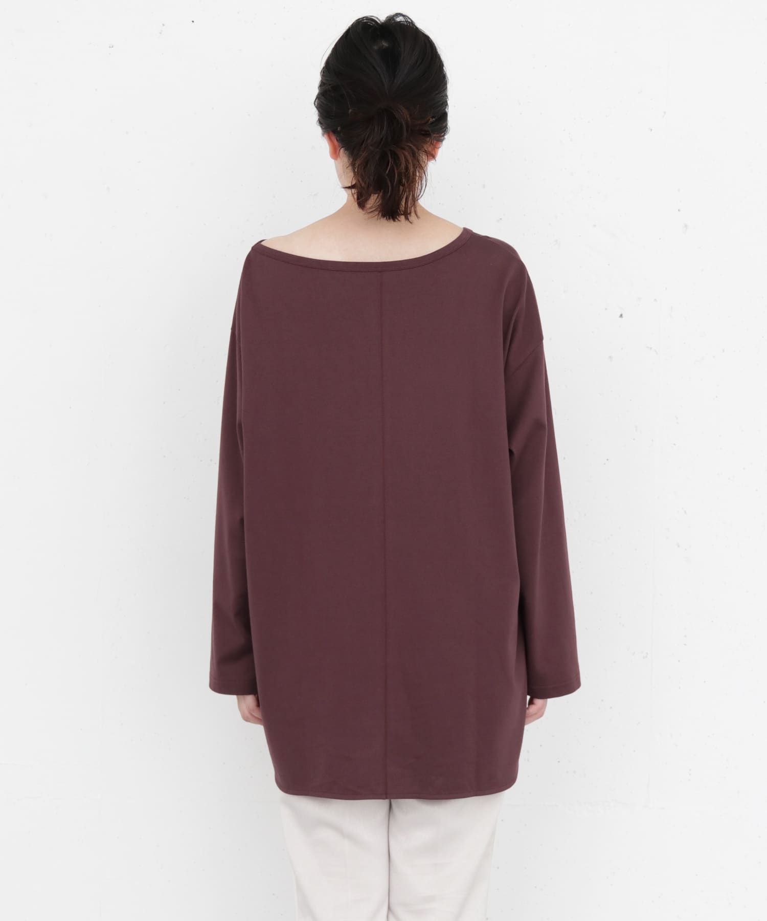 KBF+　アシメネックオーバーロングTシャツ BROWN one