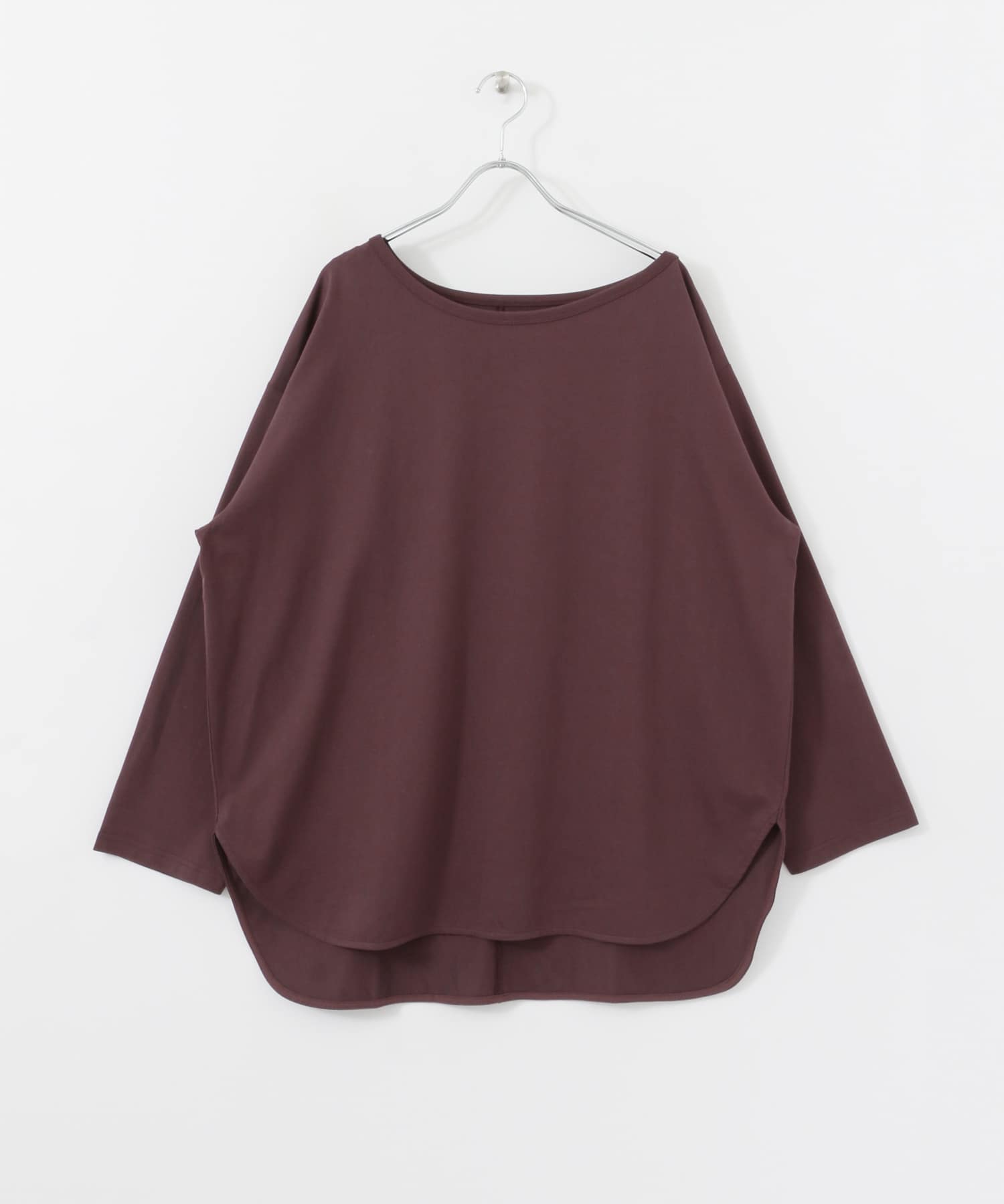 KBF+　アシメネックオーバーロングTシャツ BROWN one