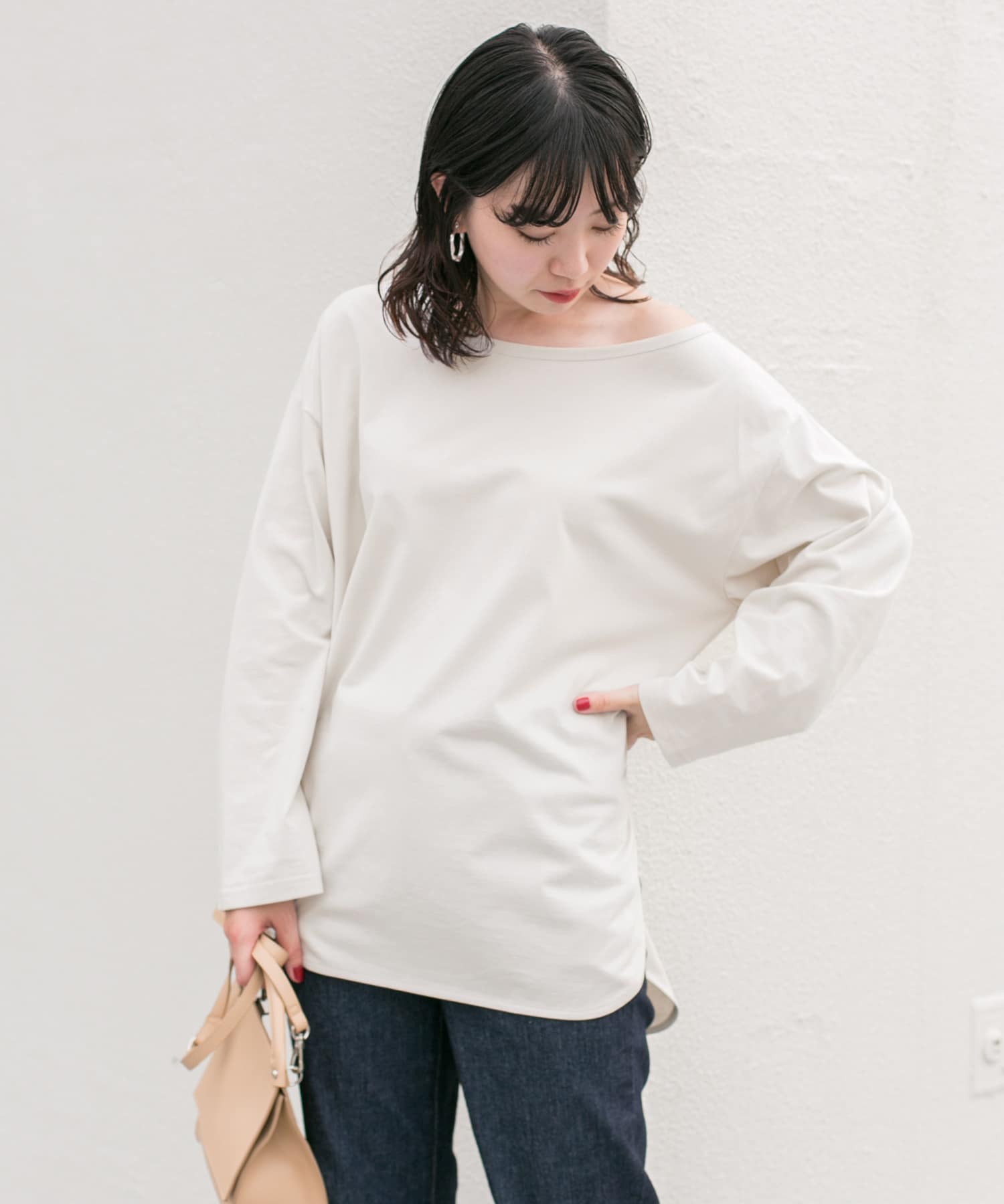 KBF+　アシメネックオーバーロングTシャツ