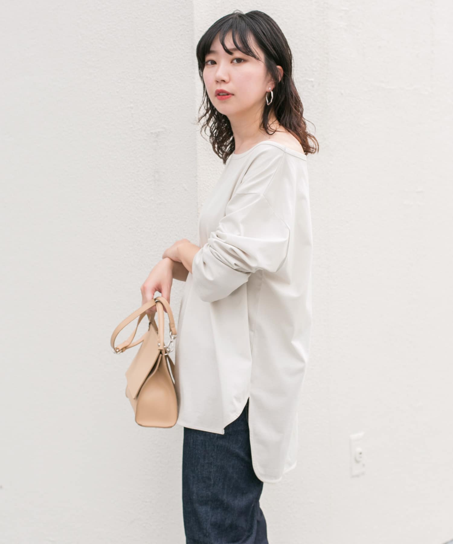 KBF+　アシメネックオーバーロングTシャツ GREGE one