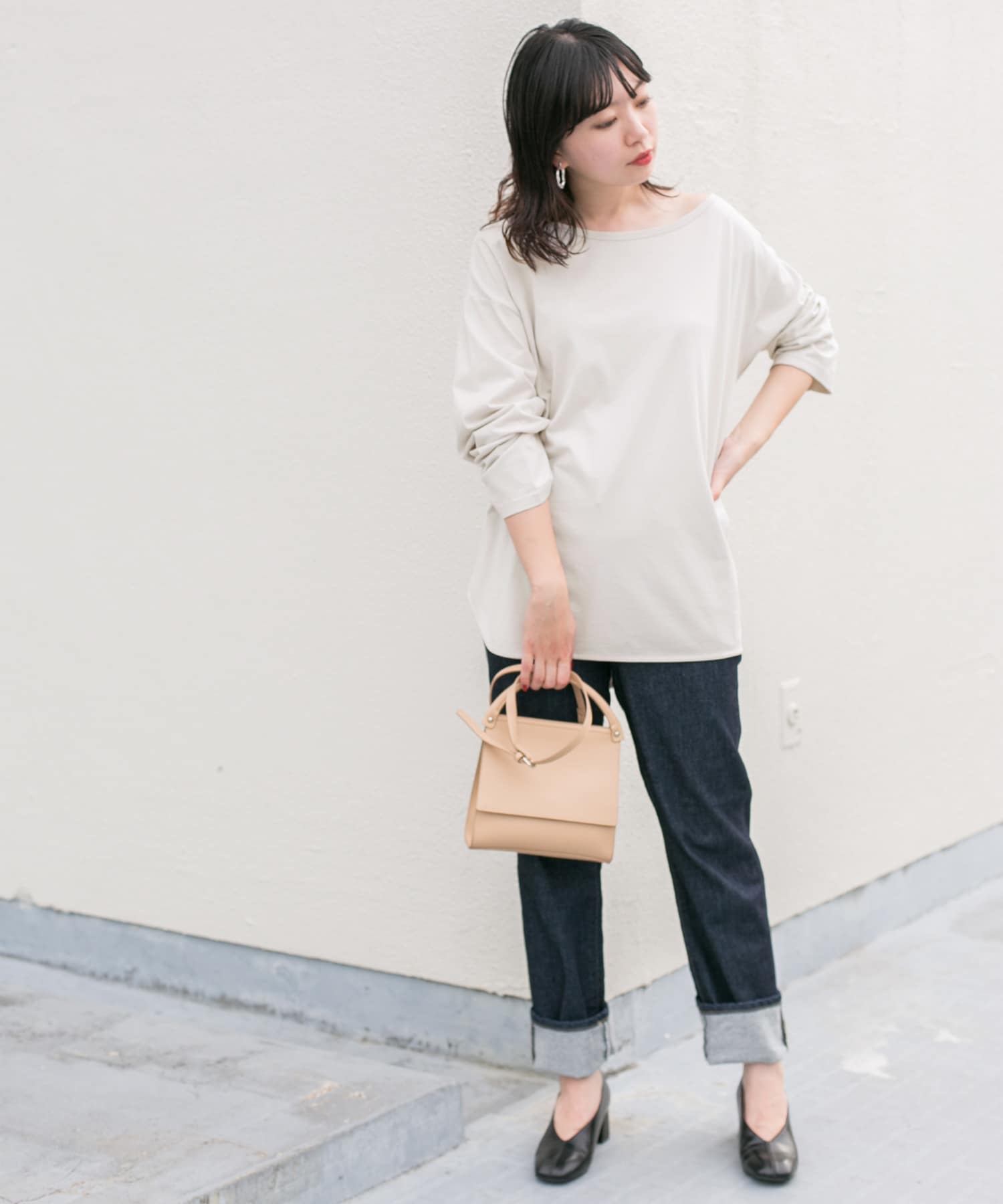 KBF+　アシメネックオーバーロングTシャツ GREGE one