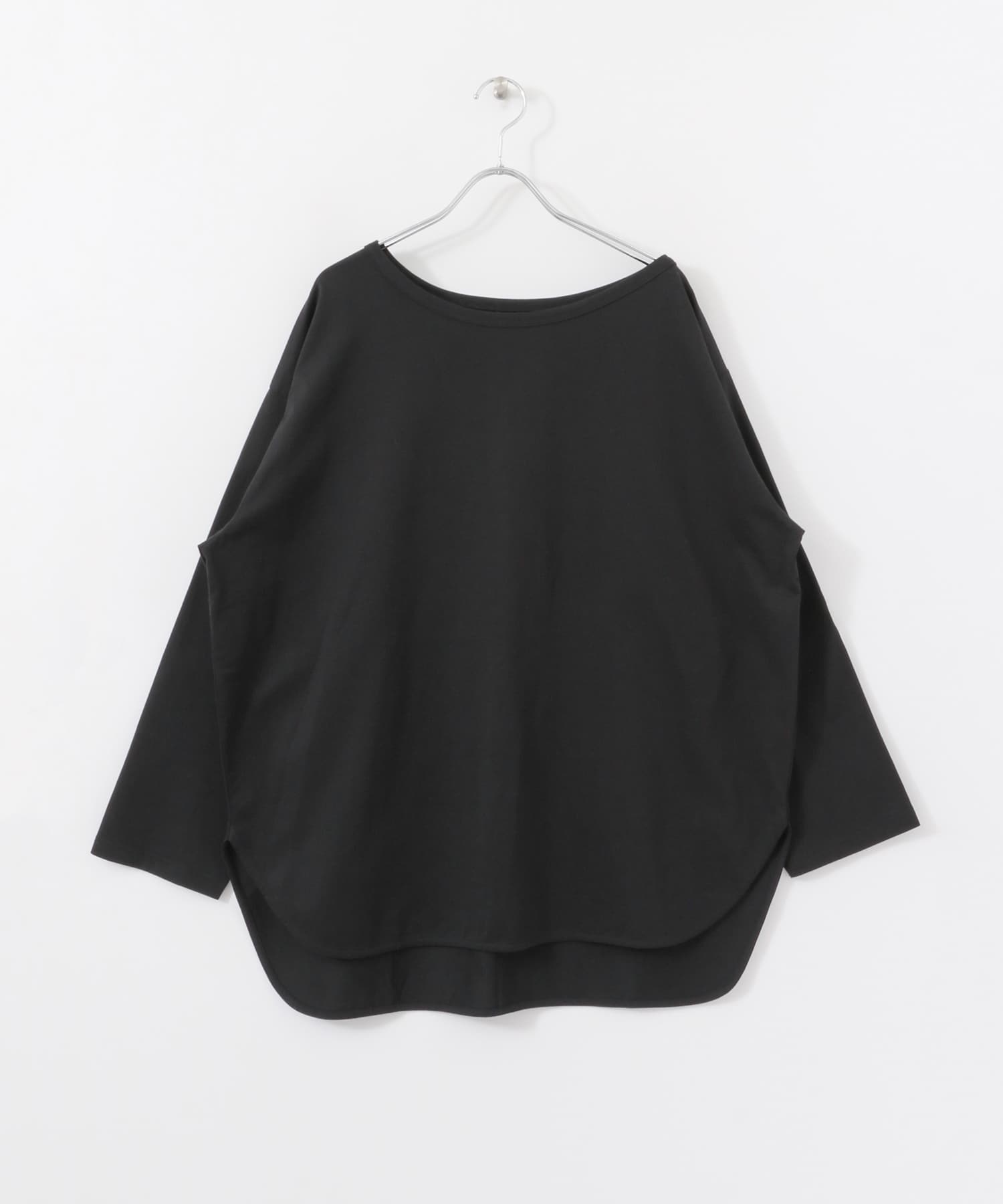 KBF+　アシメネックオーバーロングTシャツ BLACK one
