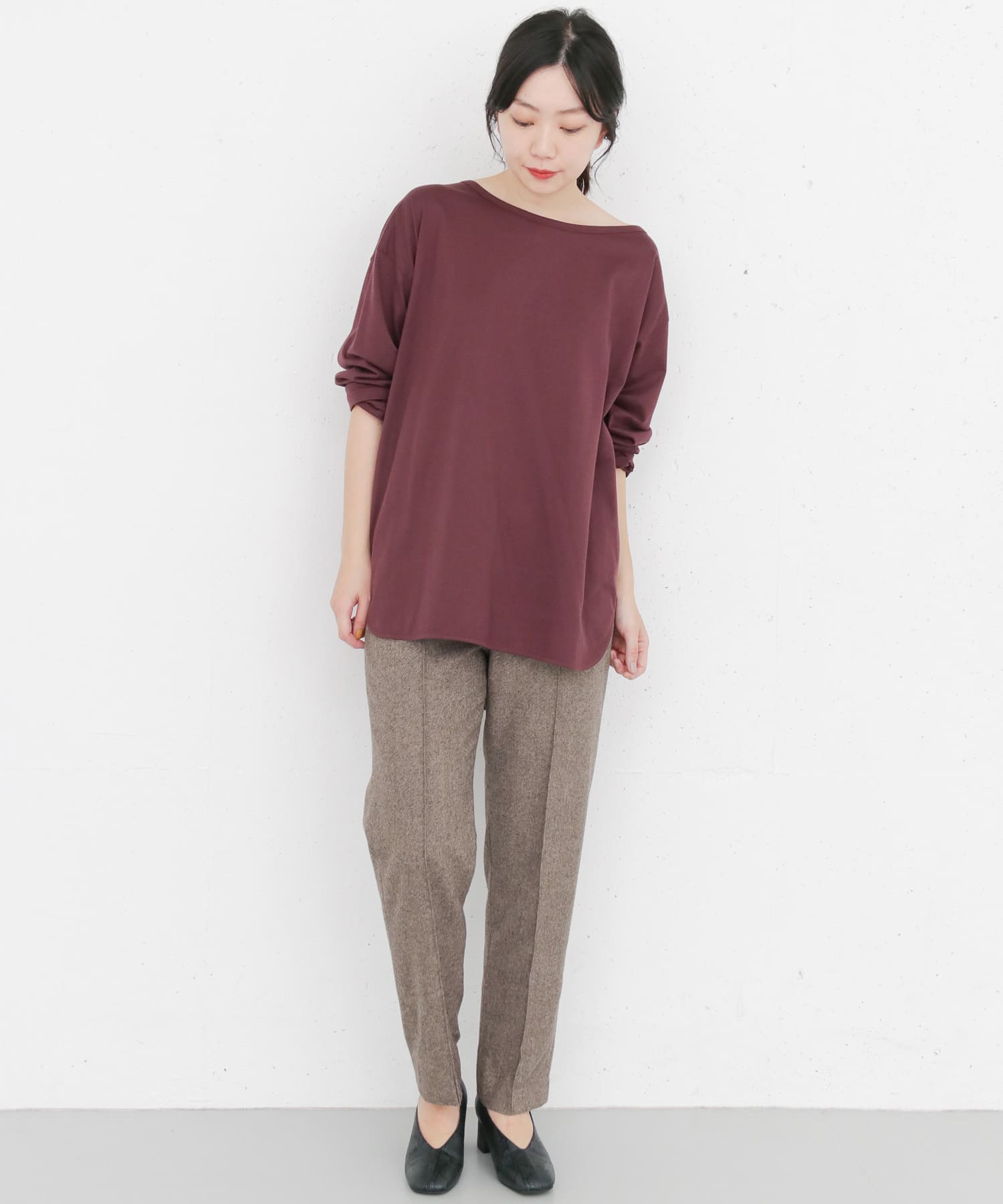 KBF+　ツイードワイドパンツ∴ BROWN one