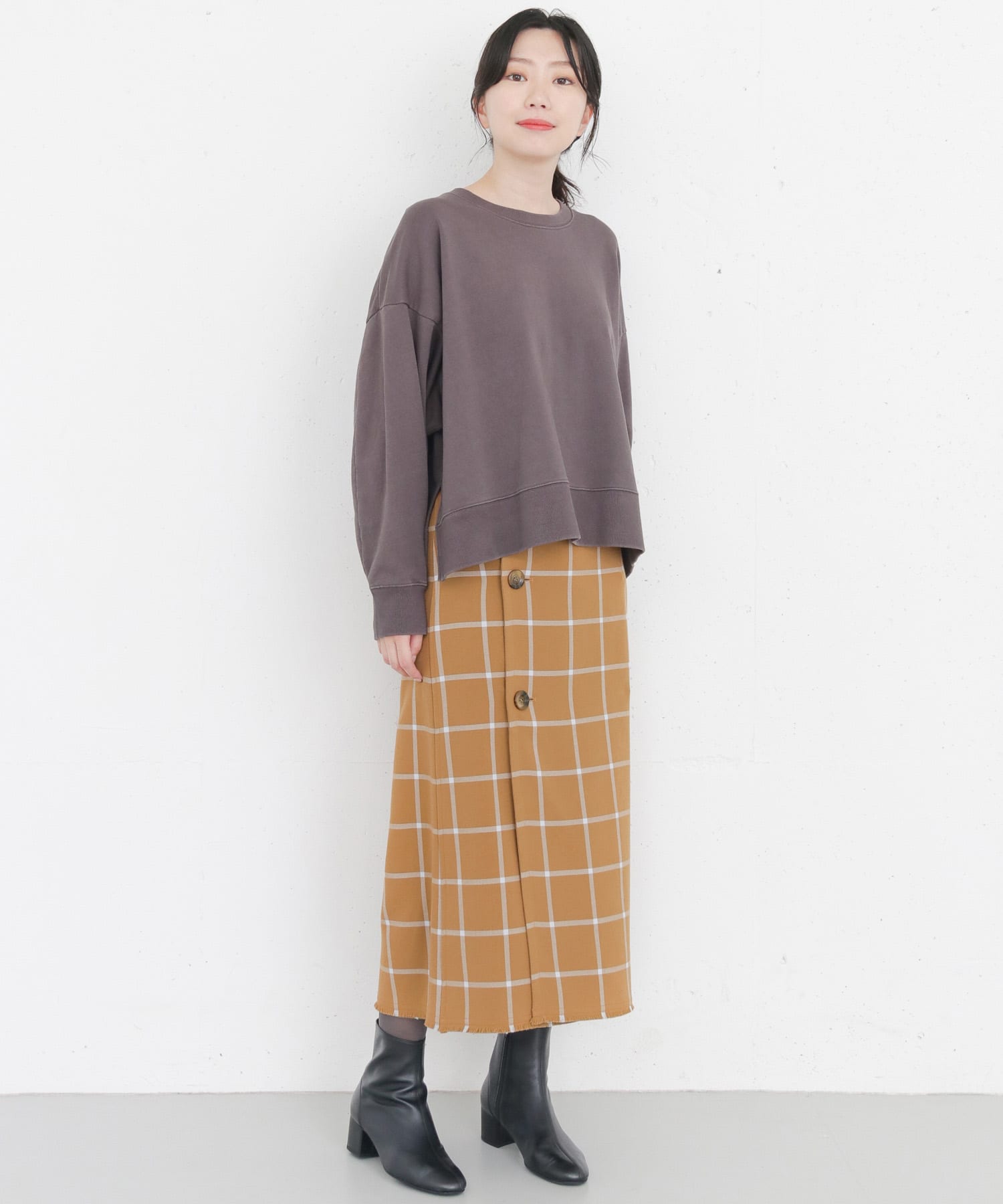 KBF+　リバーシブルチェックスカート CAMEL one