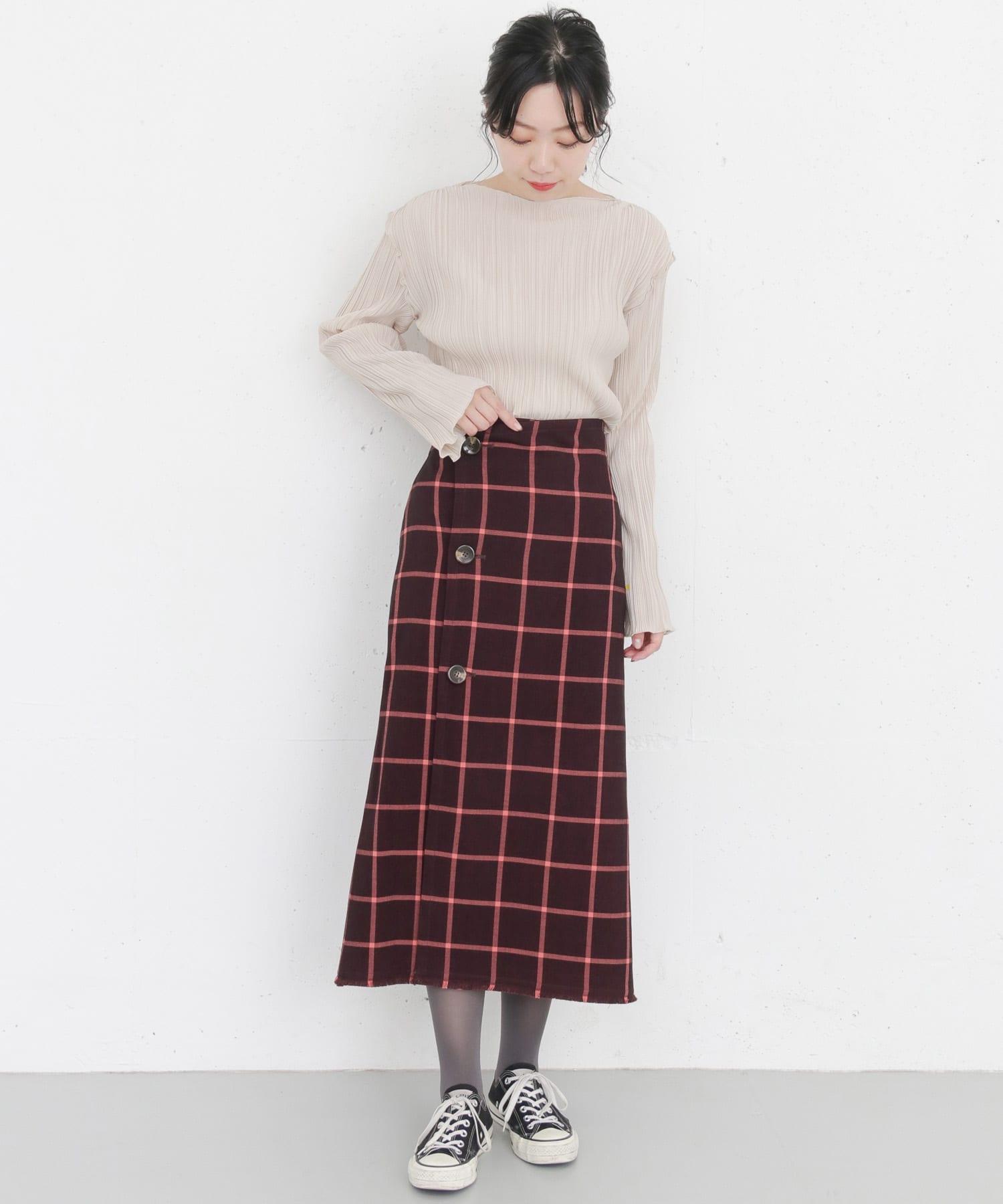 KBF+　リバーシブルチェックスカート RED one