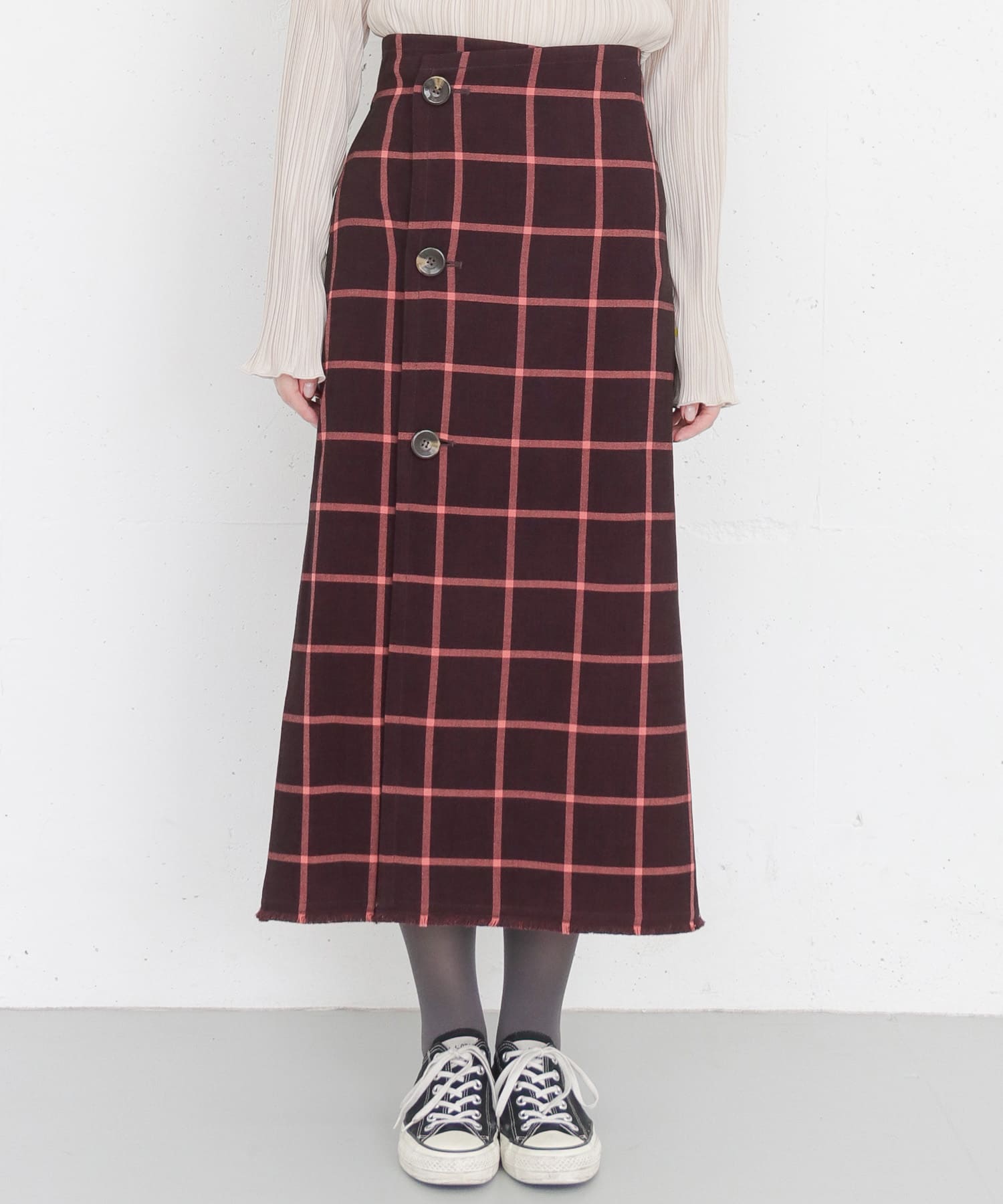 KBF+　リバーシブルチェックスカート RED one