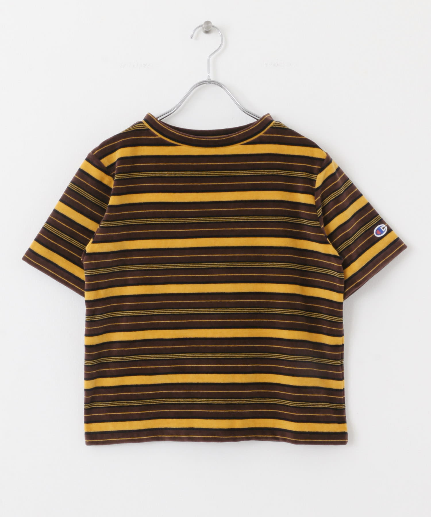 Champion　SHORT SLEEVE BORDER TEE BRN×YEL M