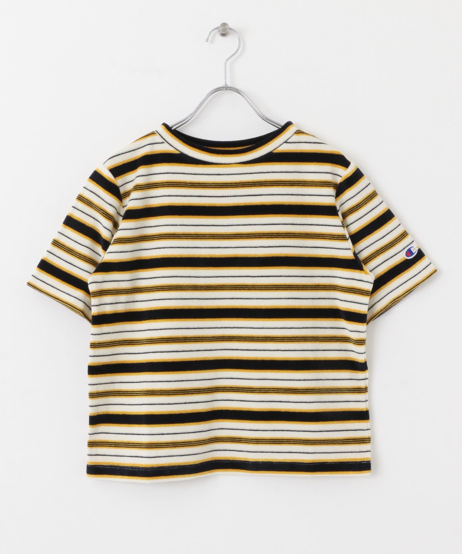 Champion　SHORT SLEEVE BORDER TEE NAVY×OFF M