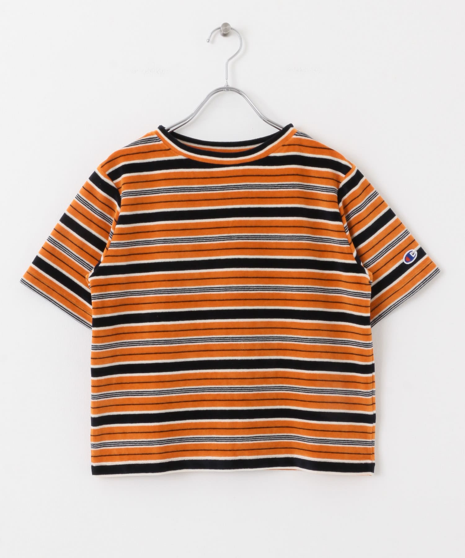 Champion　SHORT SLEEVE BORDER TEE NAVY×ORG M