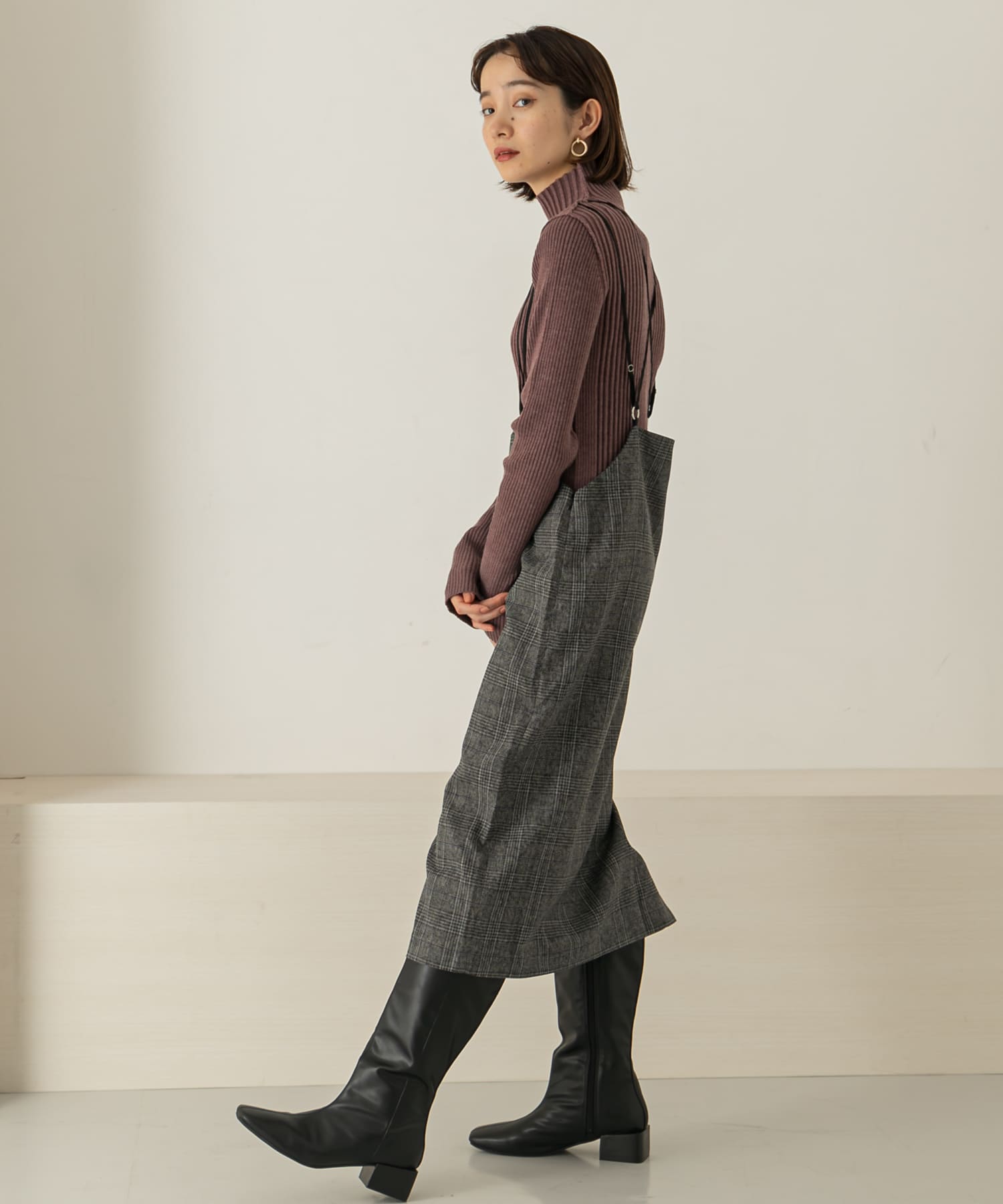 バッククロスハイウエストスカート GRAY CHECK one