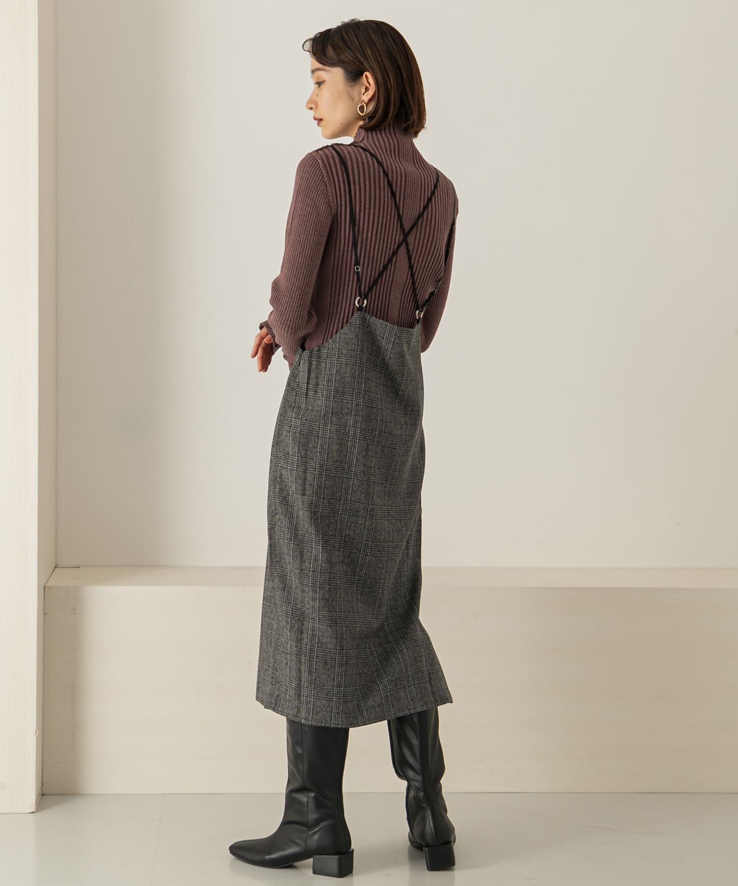 バッククロスハイウエストスカート GRAY CHECK one