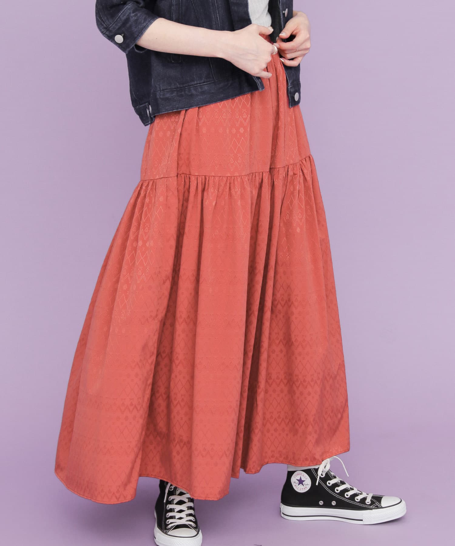 ジャガードマキシスカート∴ ROSE RED one