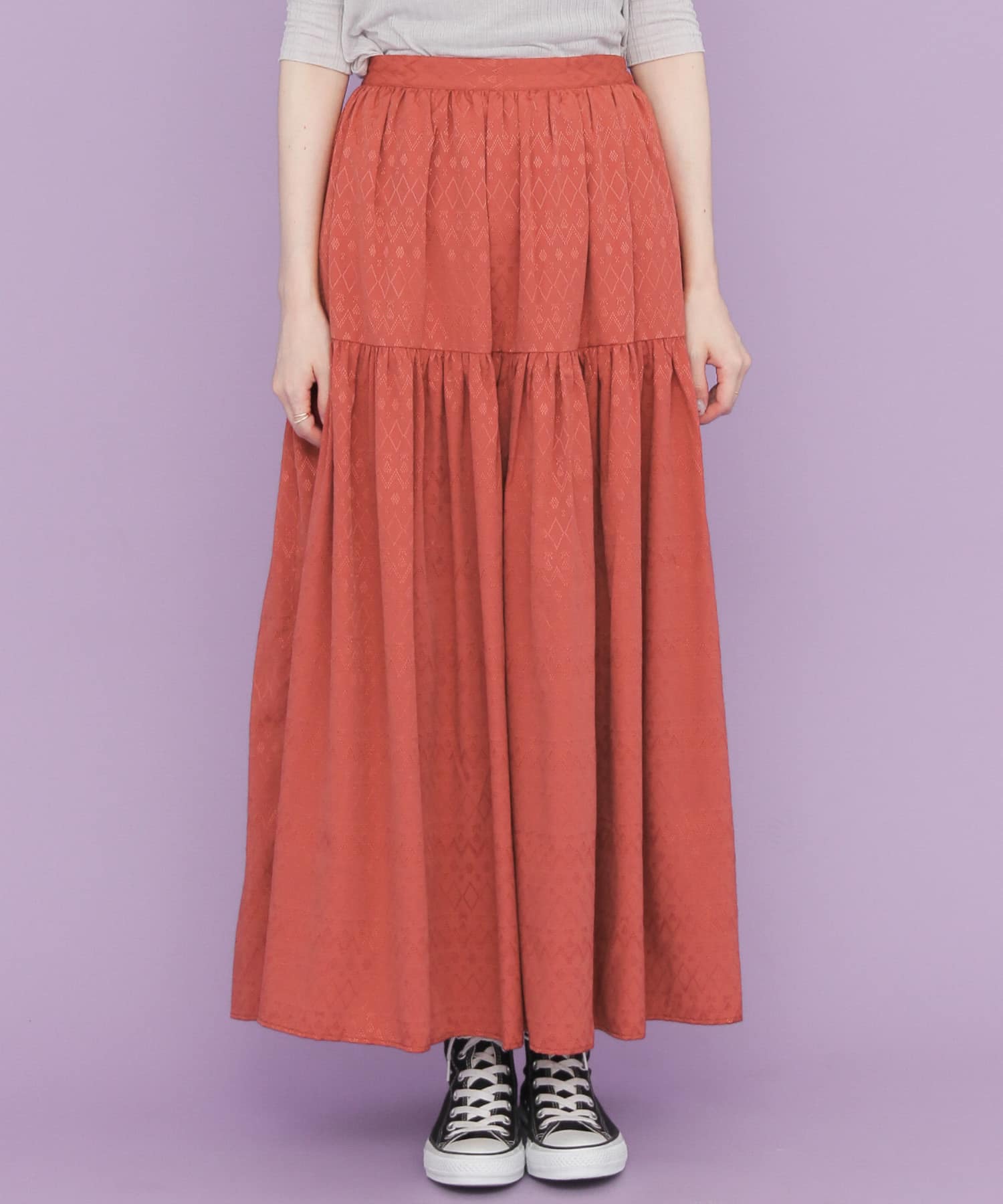 ジャガードマキシスカート∴ ROSE RED one