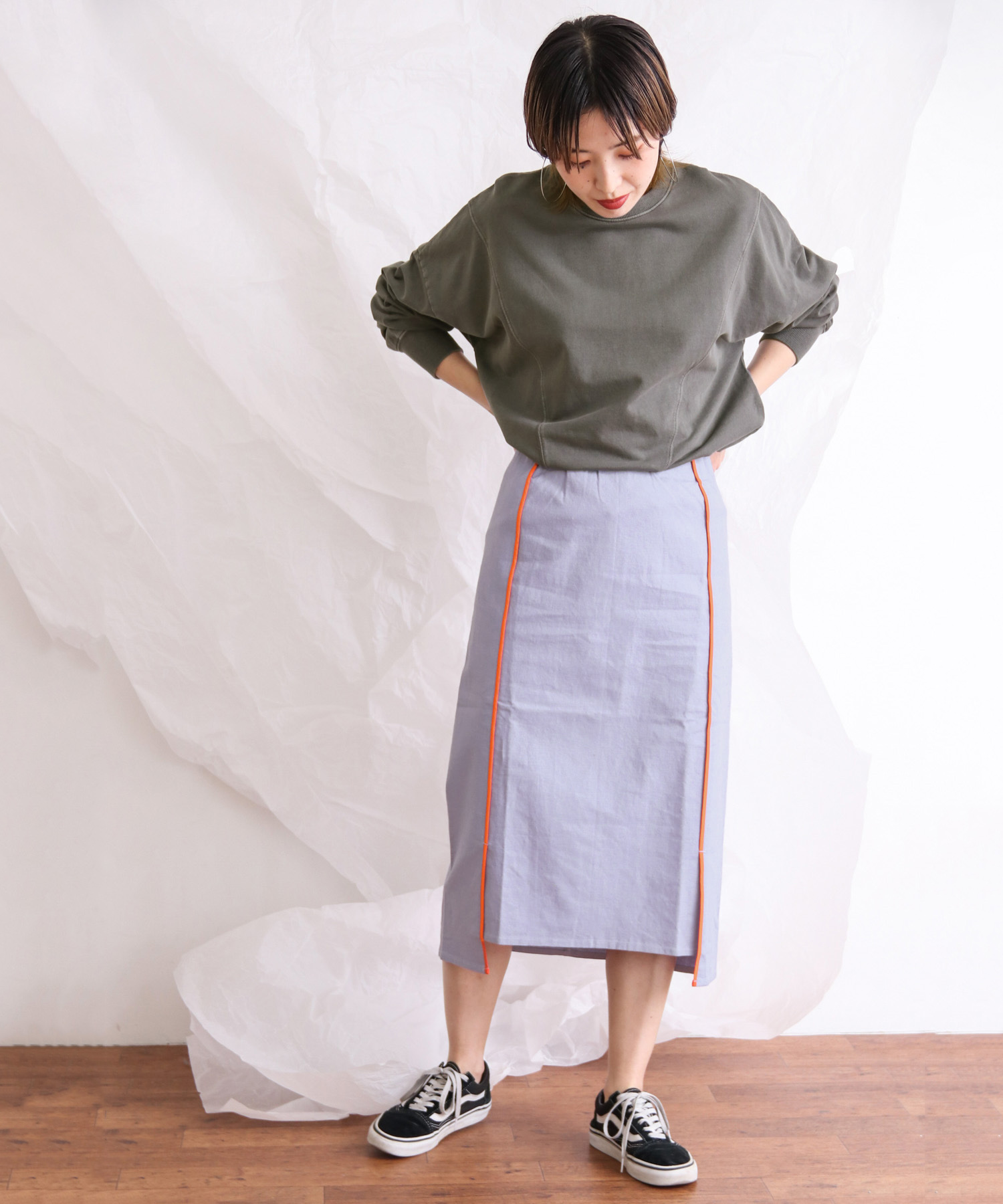 カラーパイピングスカート L.BLU×ORG one