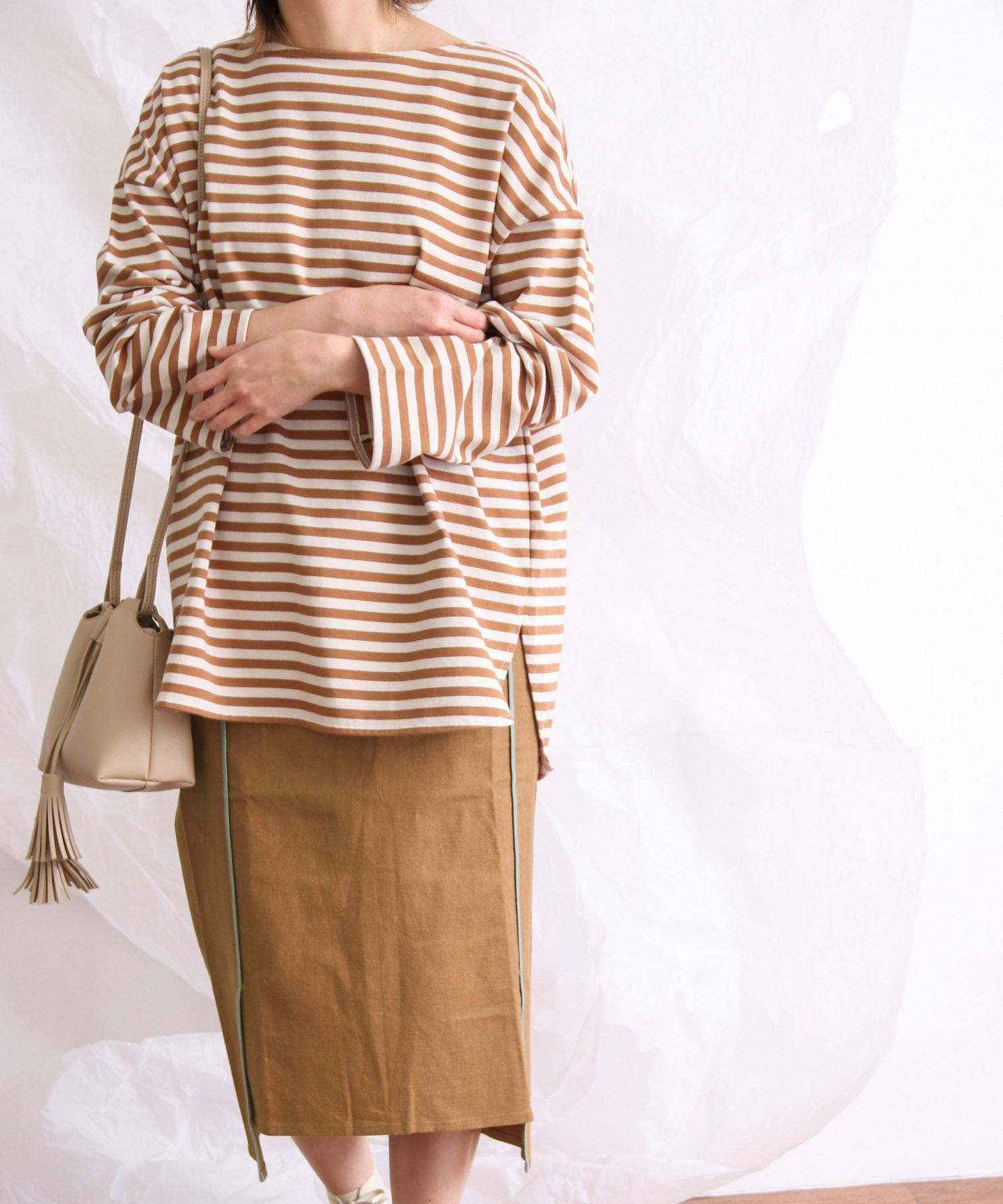 カラーパイピングスカート CML×L.GRN one