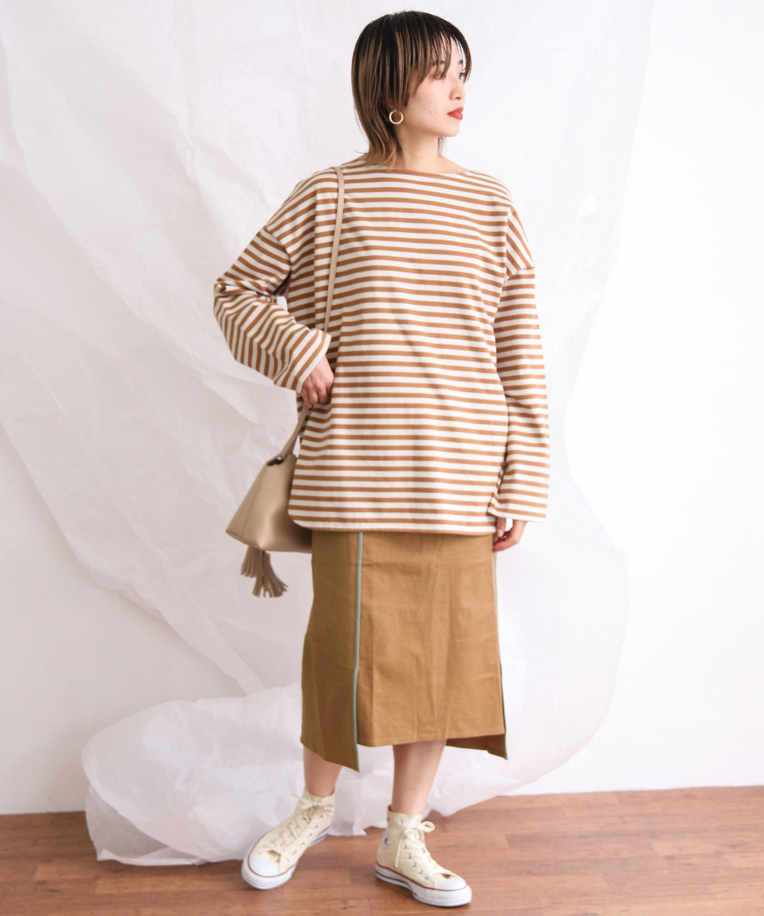 カラーパイピングスカート CML×L.GRN one