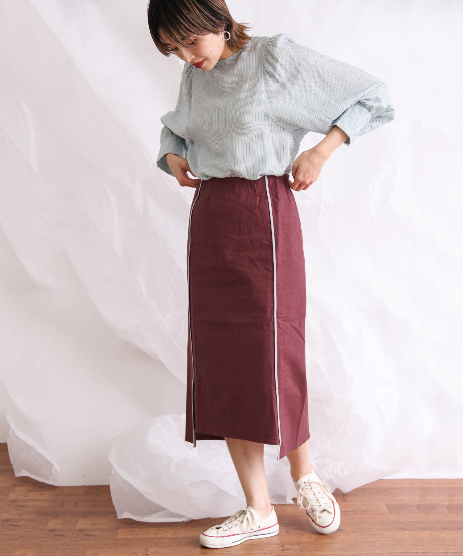 カラーパイピングスカート WINE×LVD one