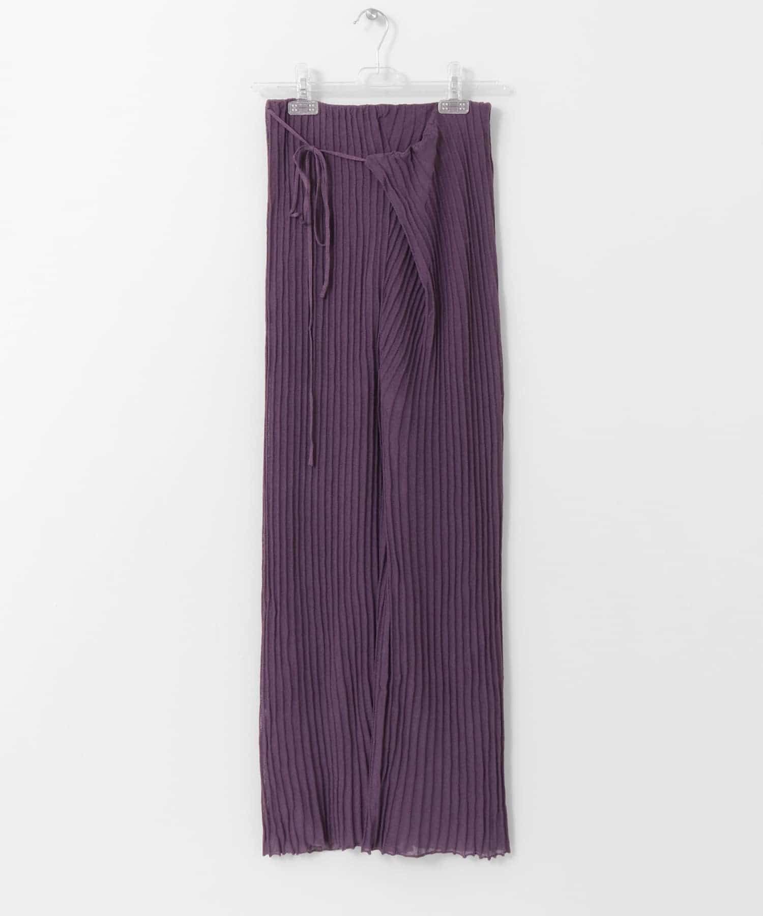 WRAP KNIT RIB PANTS アヤメ FREE