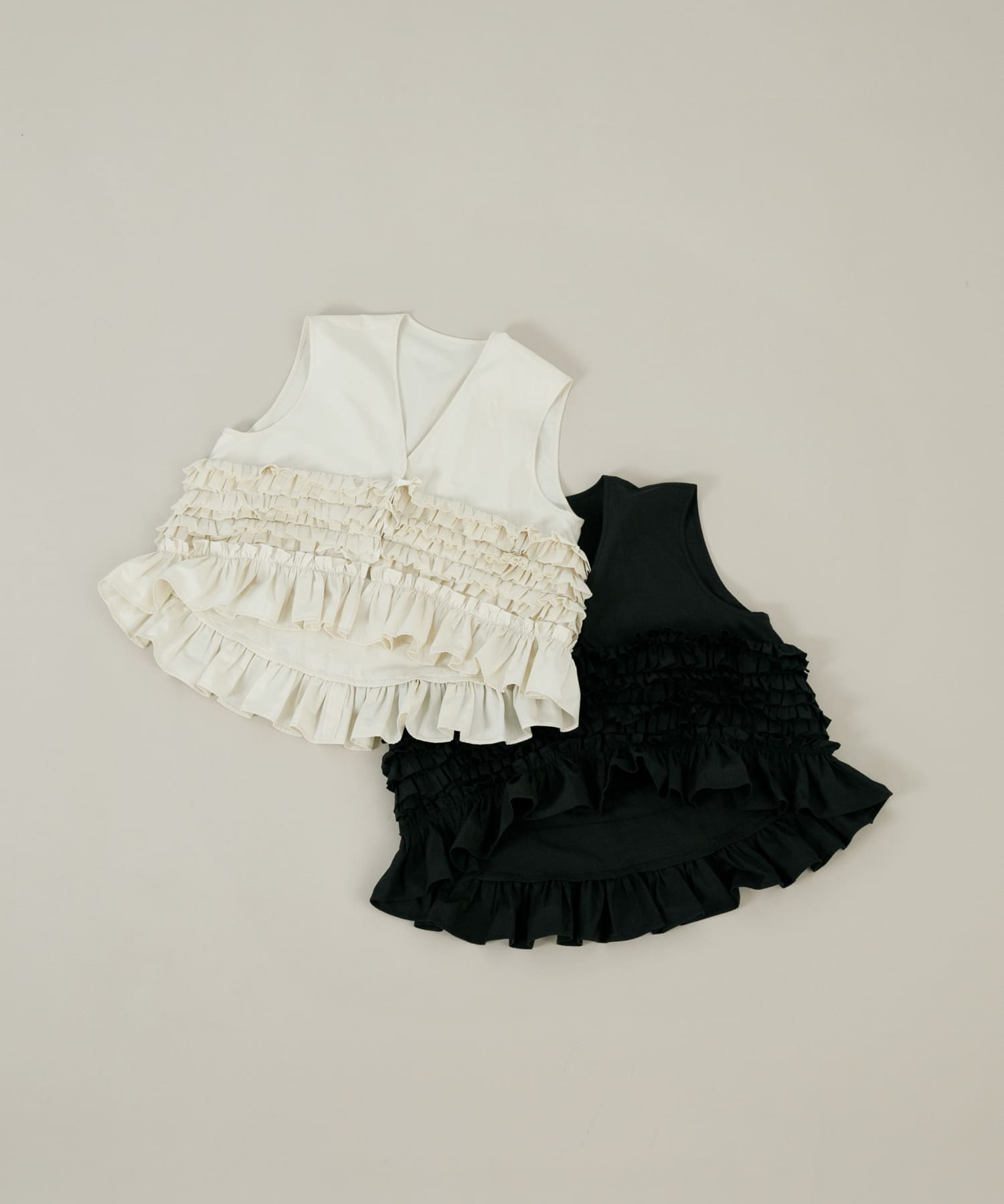 frill no sleeve blouse インク FREE