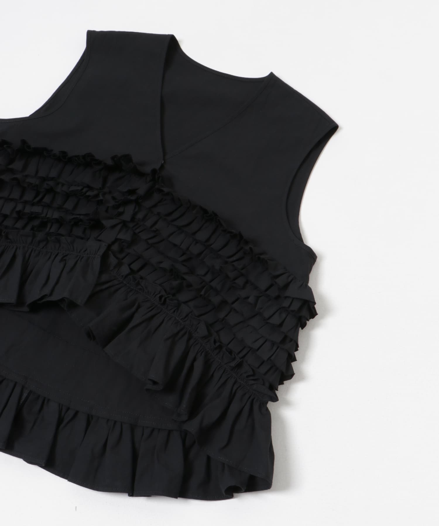 frill no sleeve blouse インク FREE