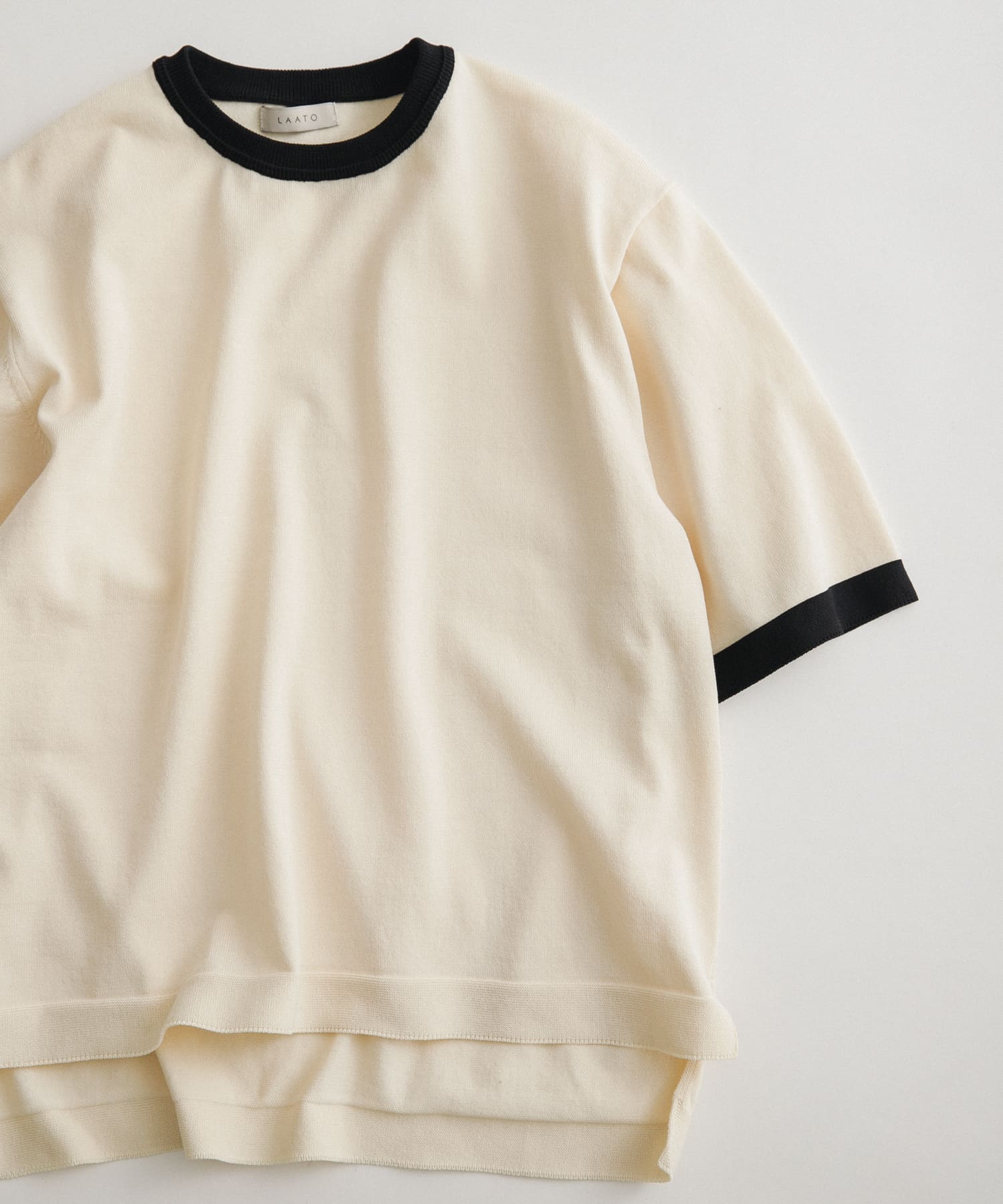 ringer knit tee クリーム FREE
