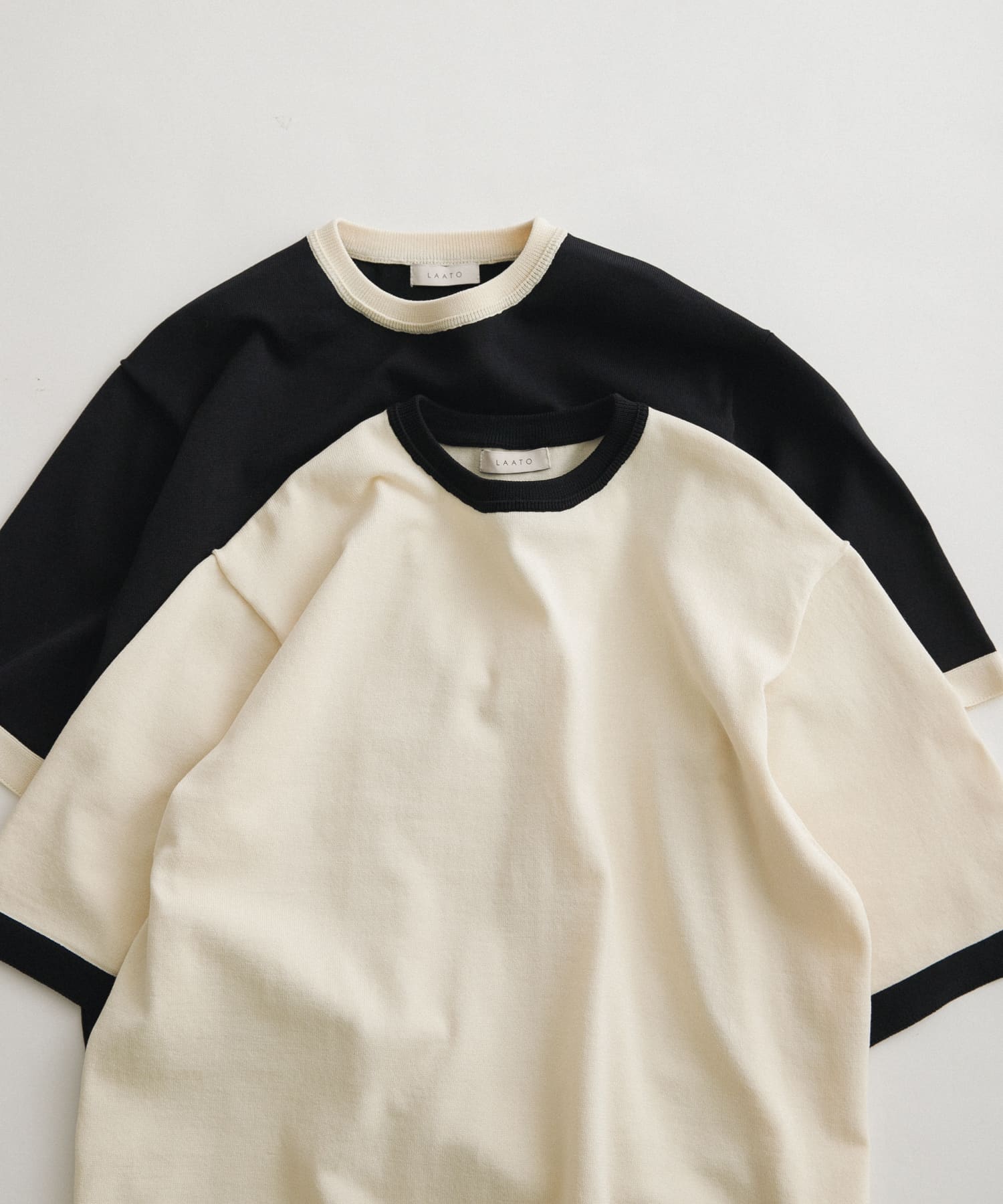ringer knit tee クリーム FREE