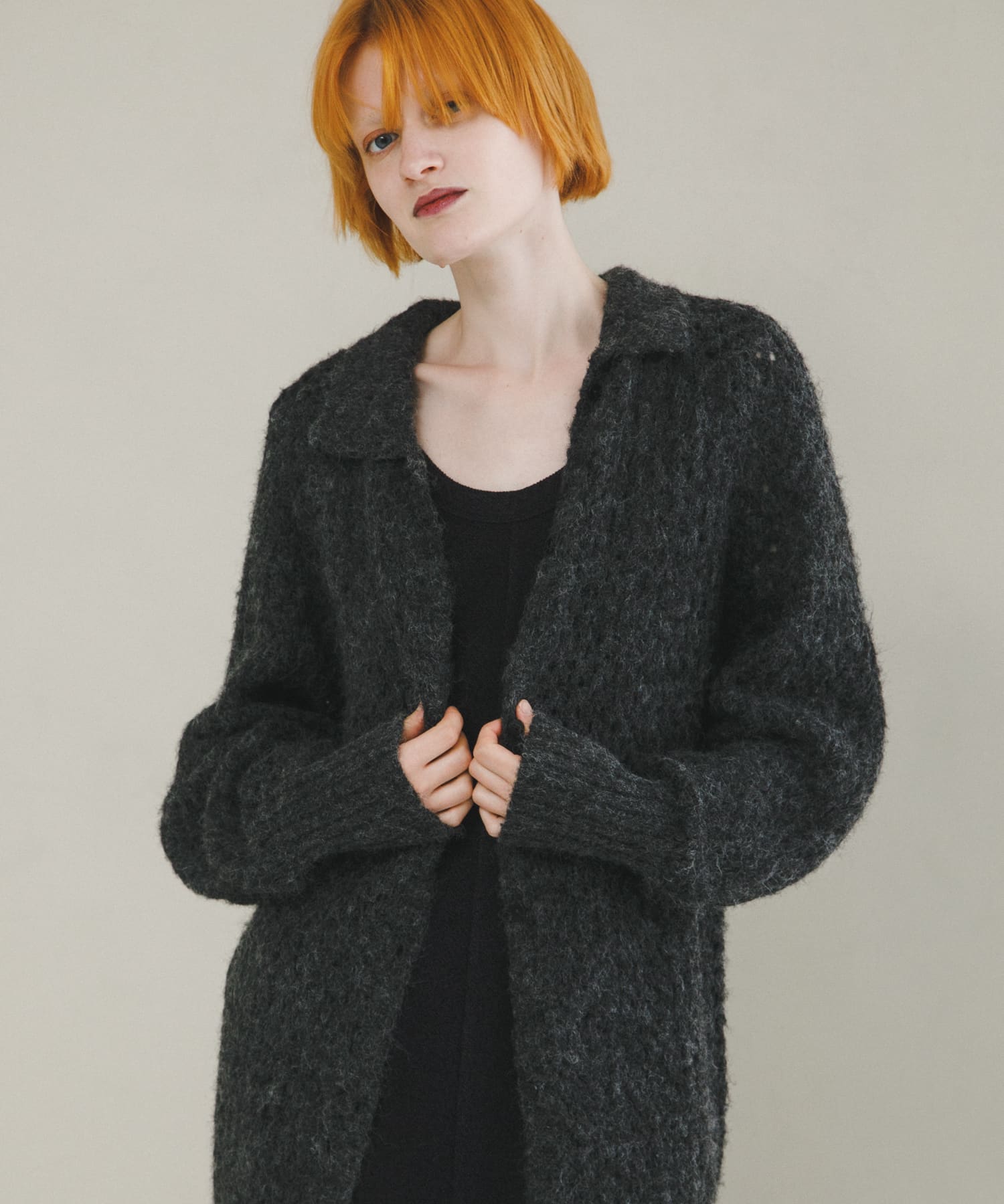 mesh knit polo cardigan