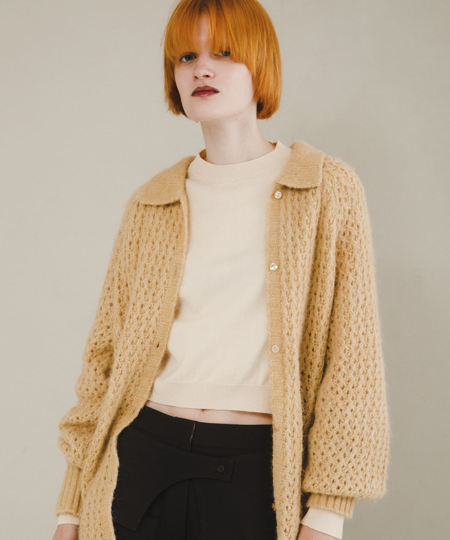 mesh knit polo cardigan