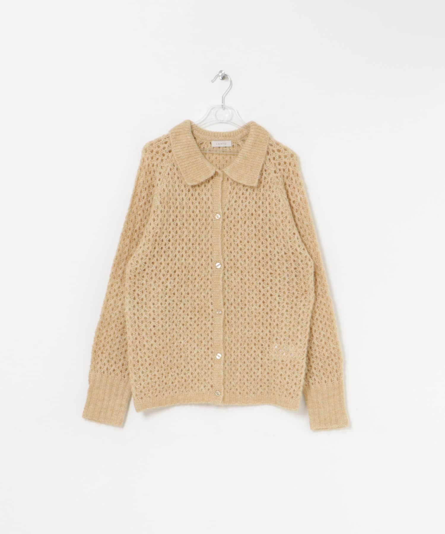 mesh knit polo cardigan