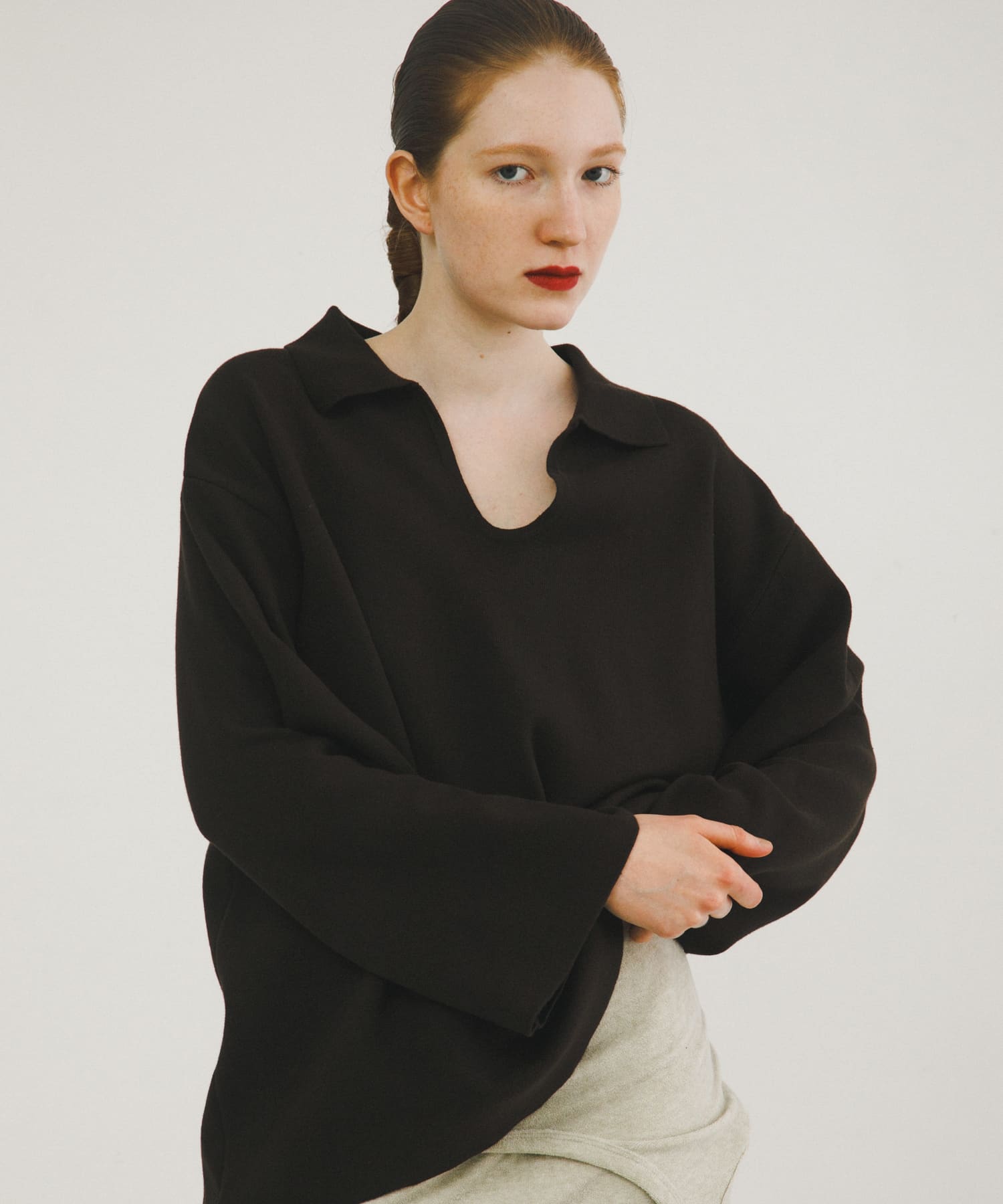 sweat style polo knit