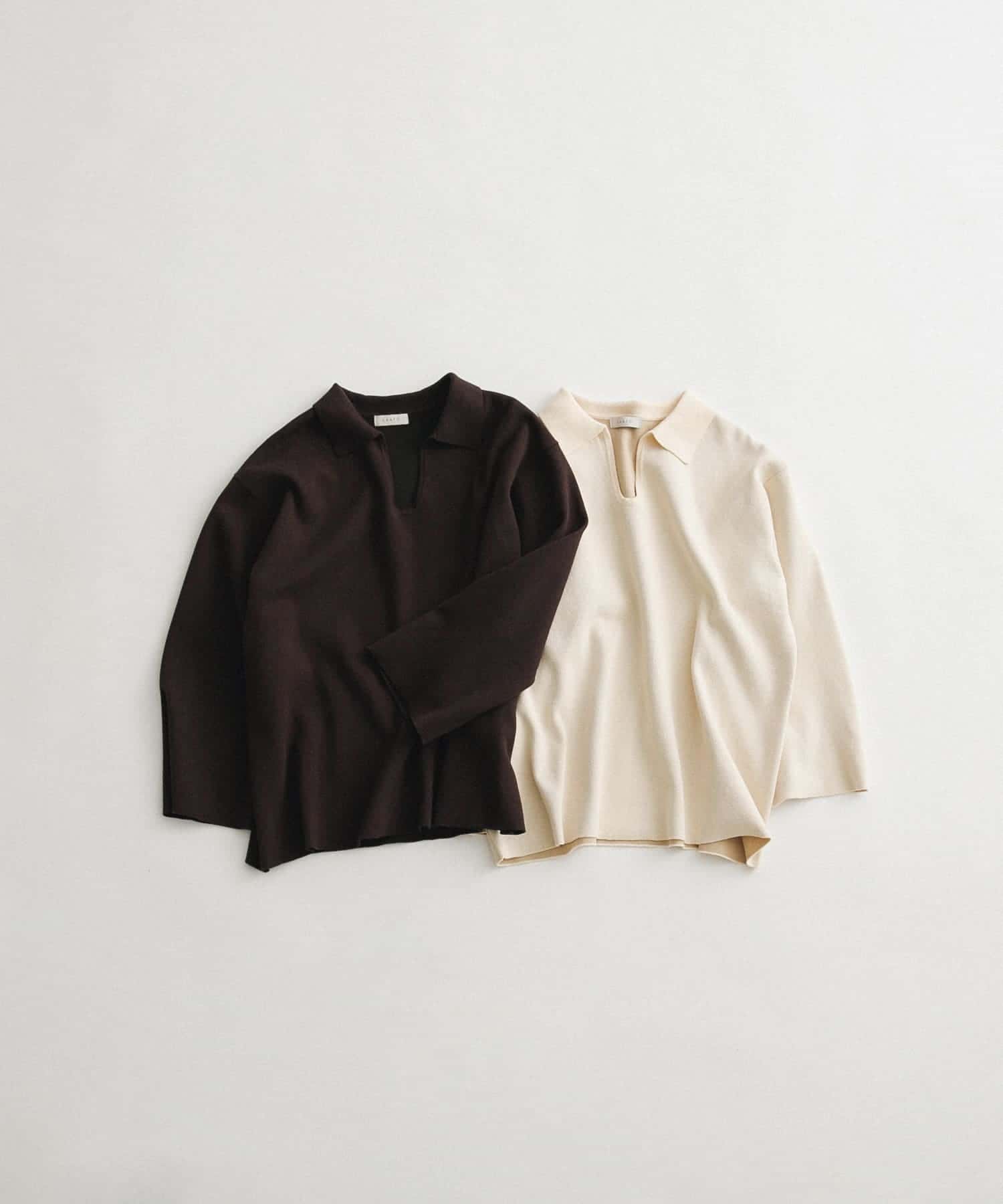 sweat style polo knit クリーム FREE