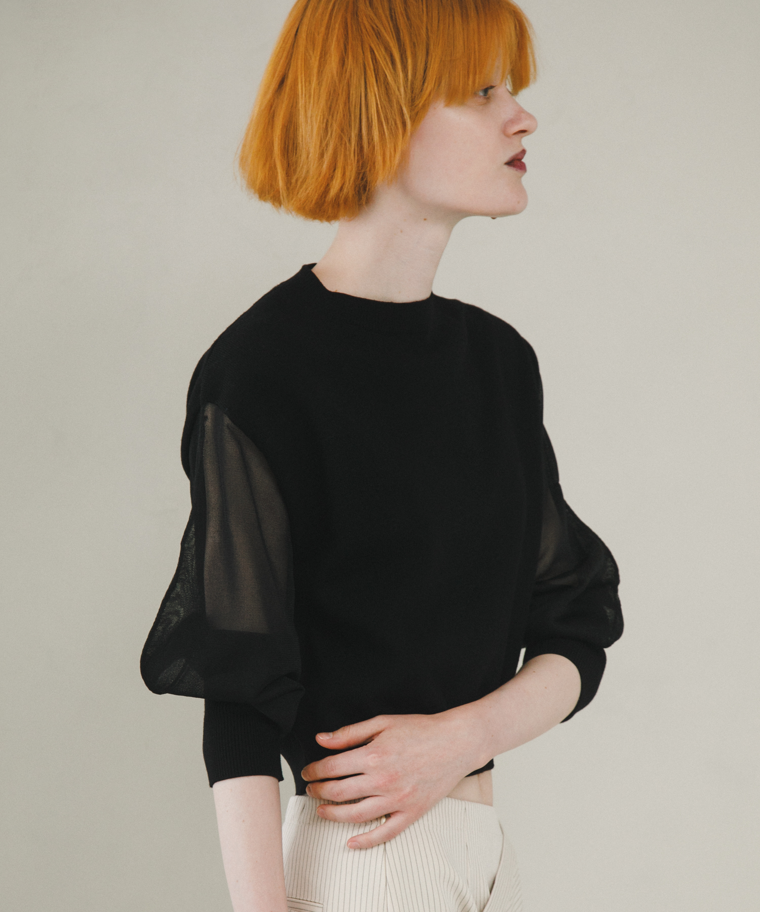 sheer sleeve knit
