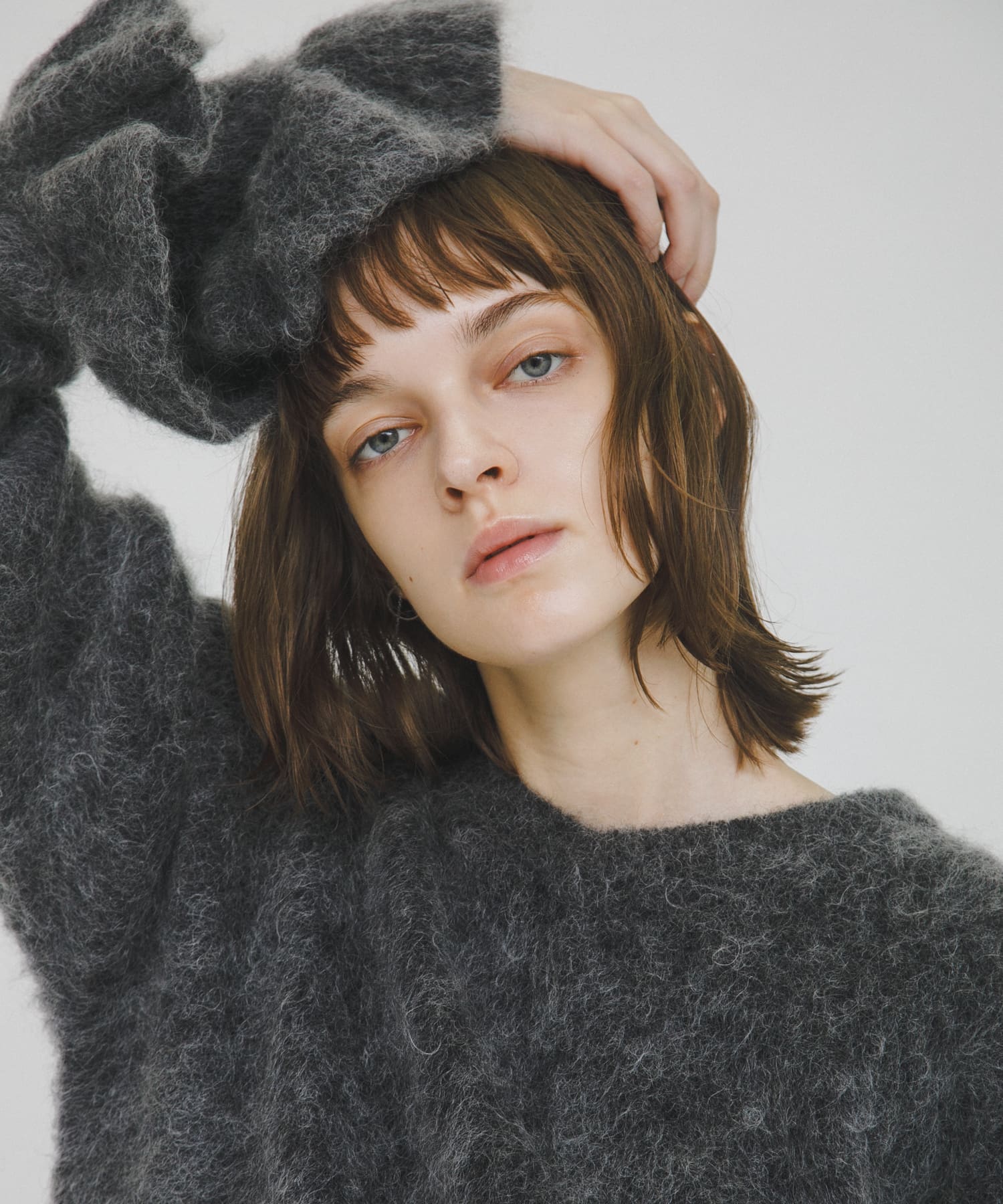 frill sleeve mohair knit